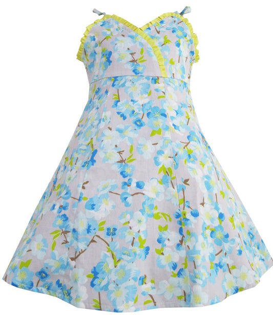 Girls Dress Party Wedding Sundress Yellow Trim Kids size Blue