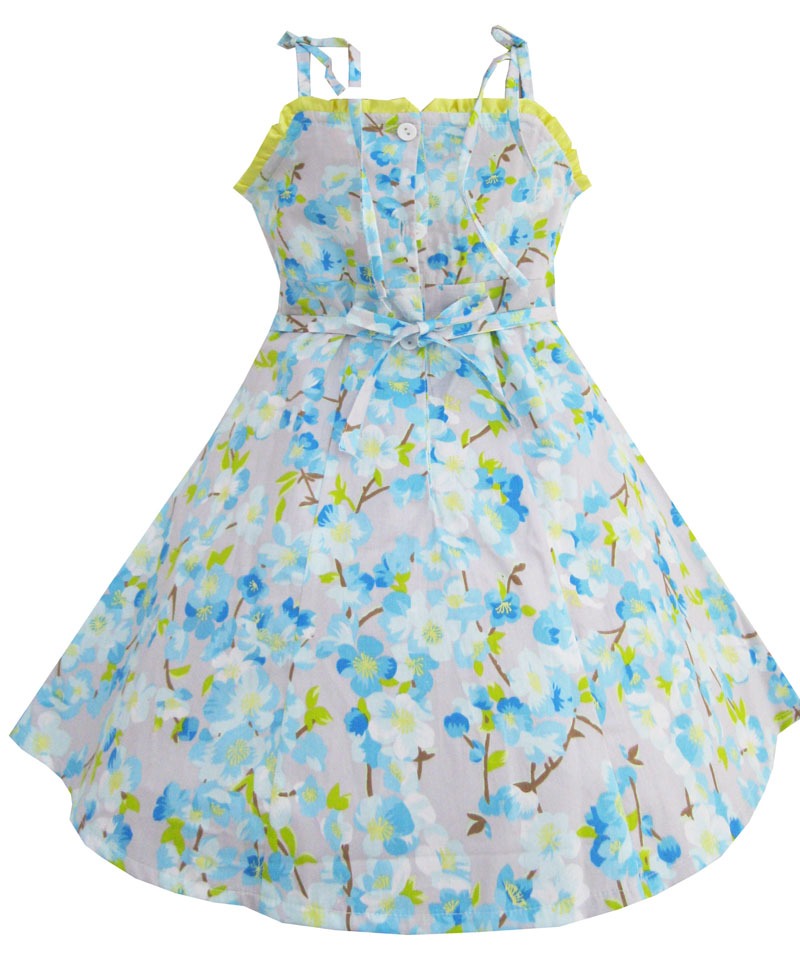 Girls Dress Party Wedding Sundress Yellow Trim Kids size Blue