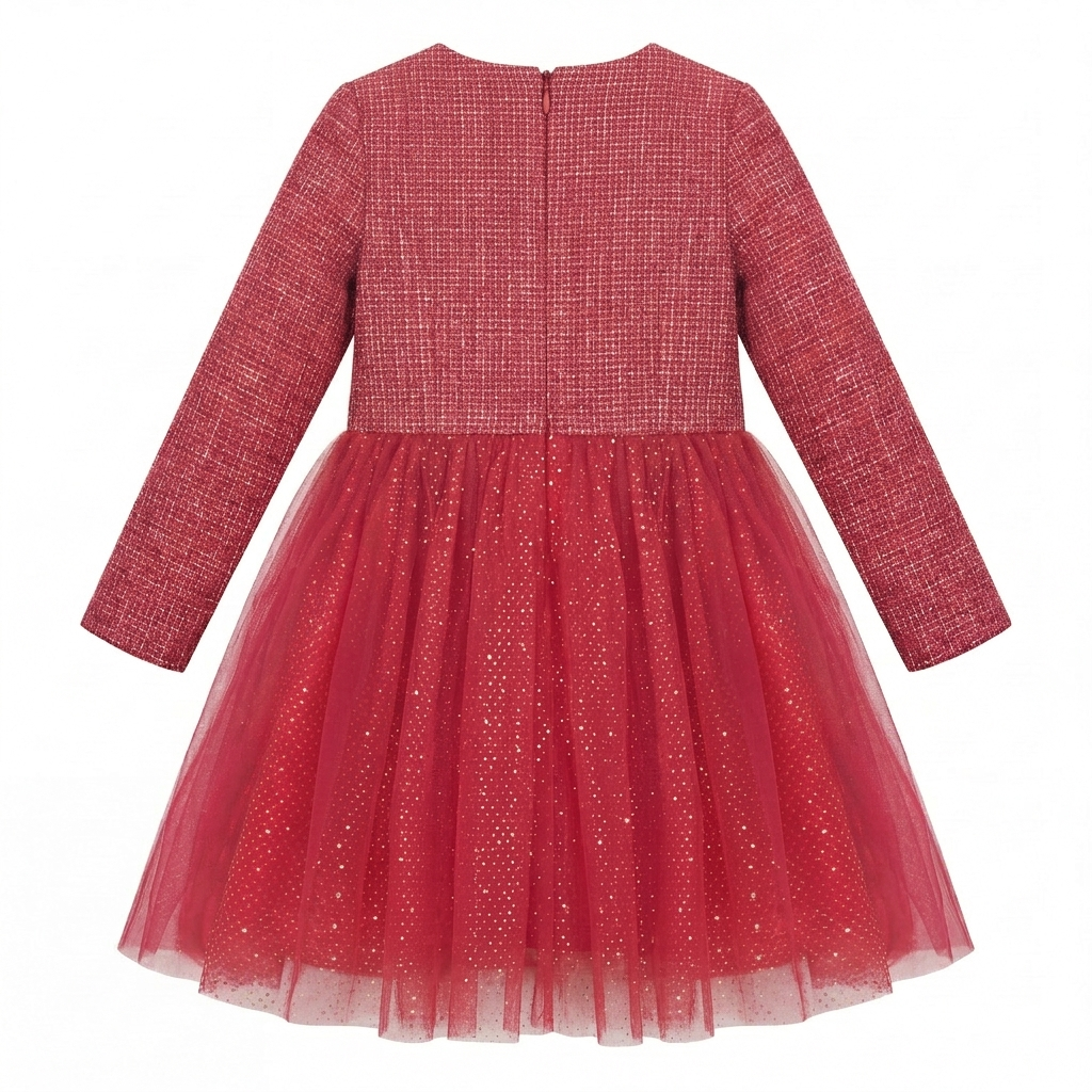 Sunny Fashion Girls Elegant Red Tweed Tulle Party Dress