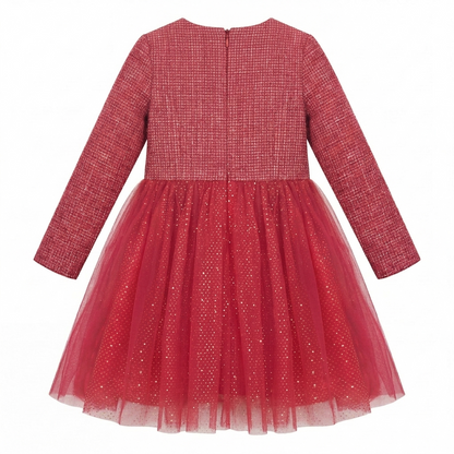 Sunny Fashion Girls Elegant Red Tweed Tulle Party Dress