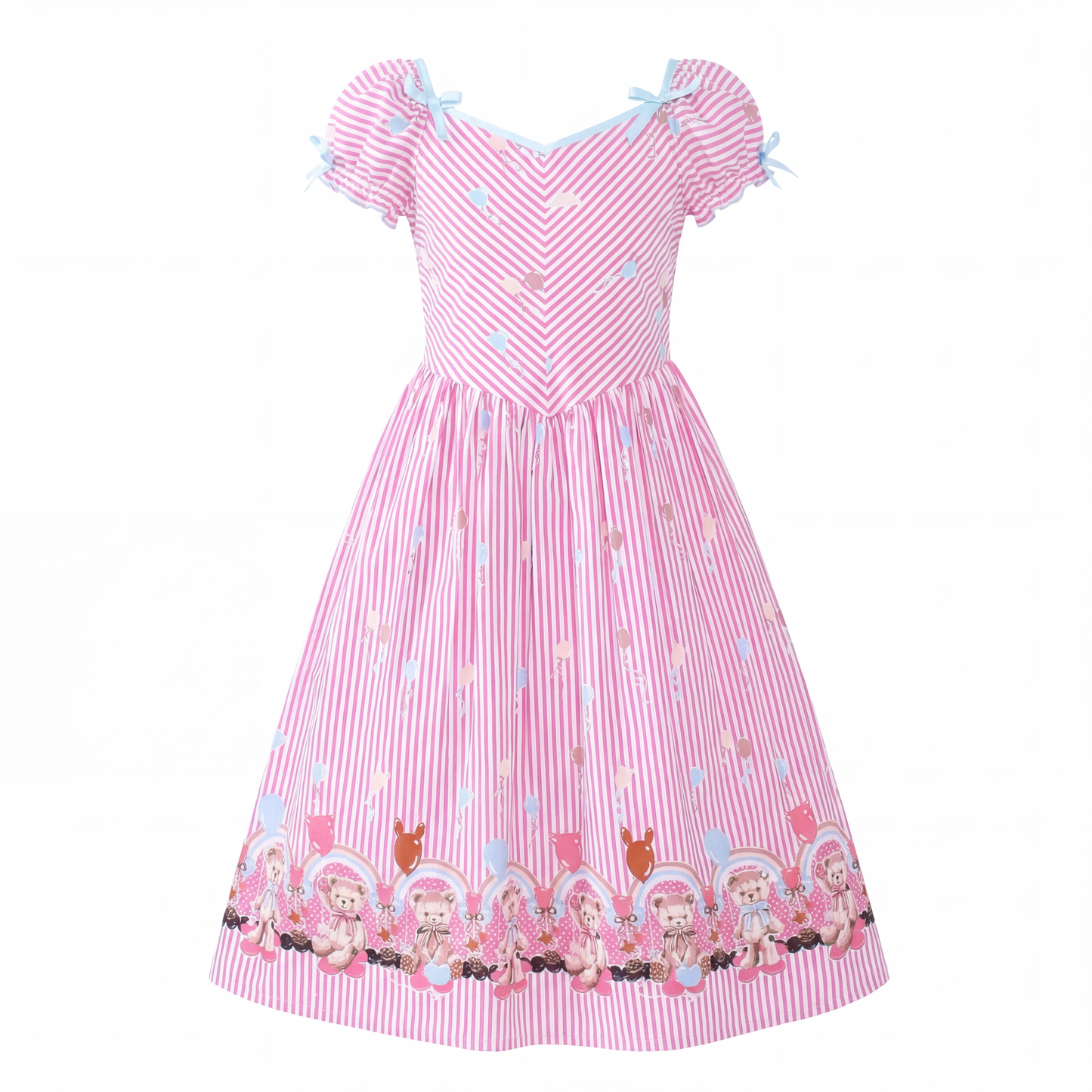 Sunny Fashion Girls Pink Vintage Stripe Bear Dress