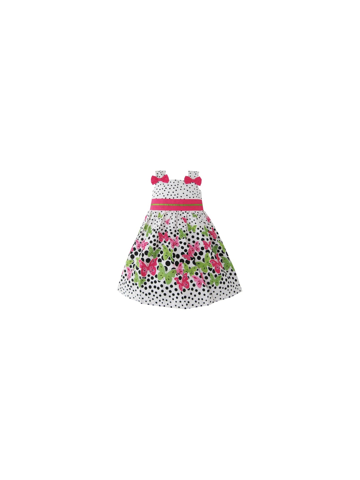 Girls Dress Butterfly Print Dot Green Party Child Clothing Multi-Color