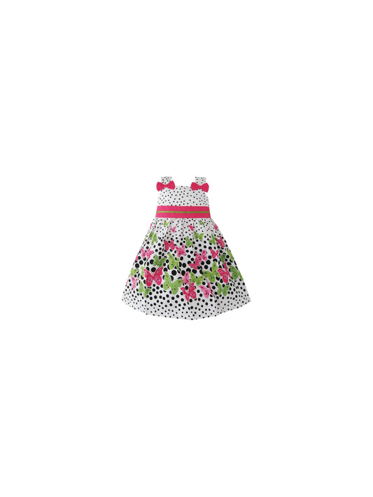 Girls Dress Butterfly Print Dot Green Party Child Clothing Multi-Color