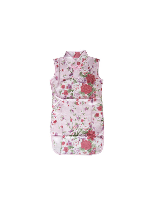 Girls Dress Cheongsam Floral Print Chinese Child Clothing Pink