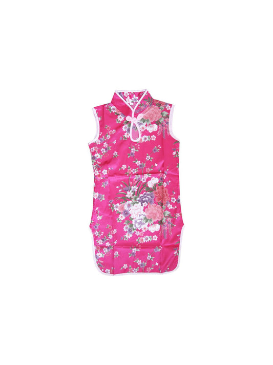 Girls Dress Cheongsam Floral Print Chinese Child Clothing Red