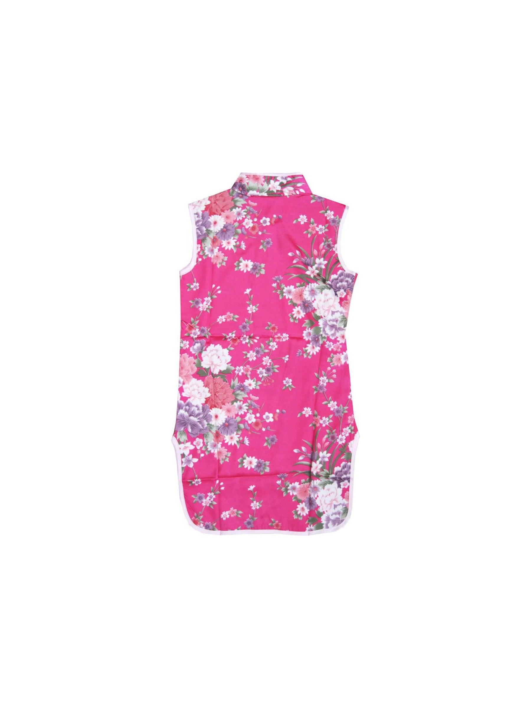 Girls Dress Cheongsam Floral Print Chinese Child Clothing Red
