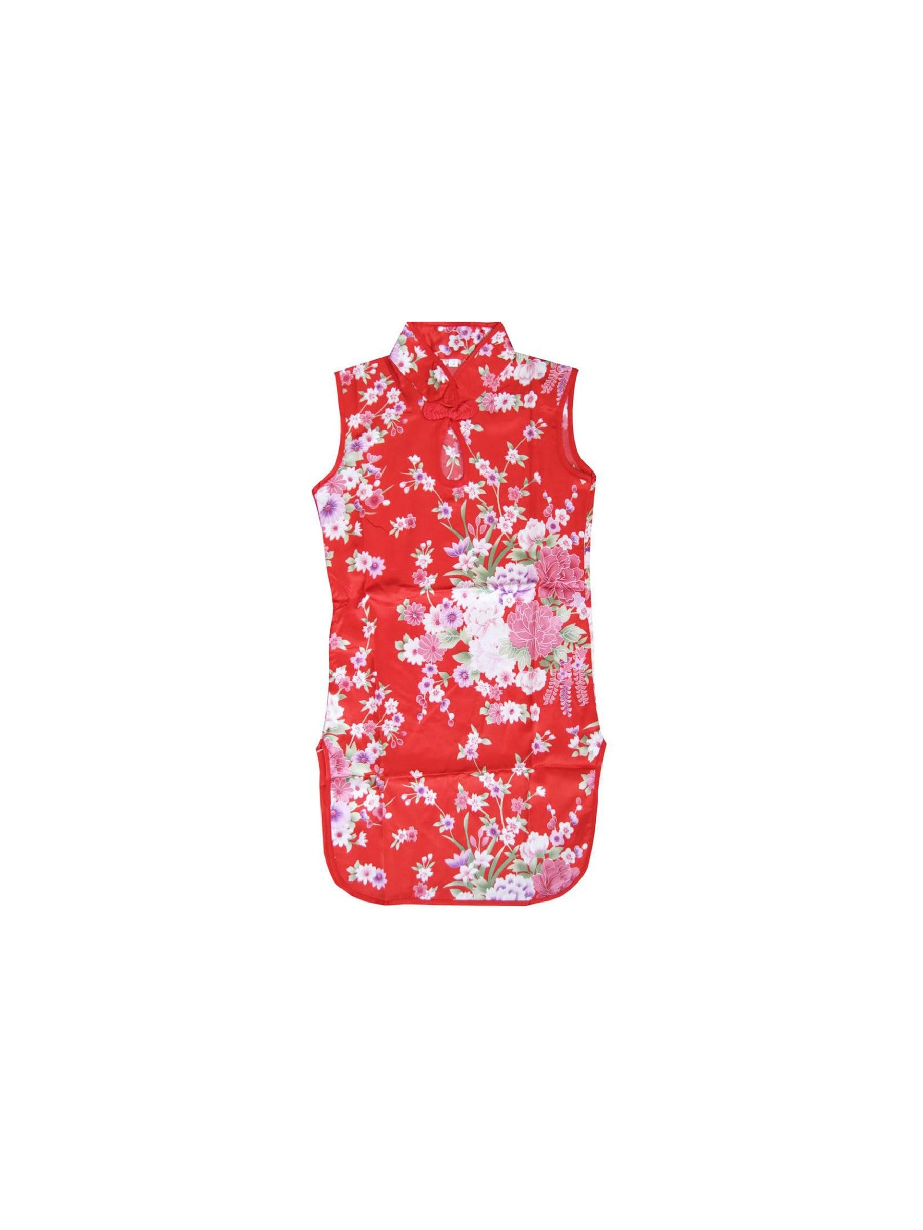 Girls Dress Cheongsam Floral Print Chinese Child Clothing Red