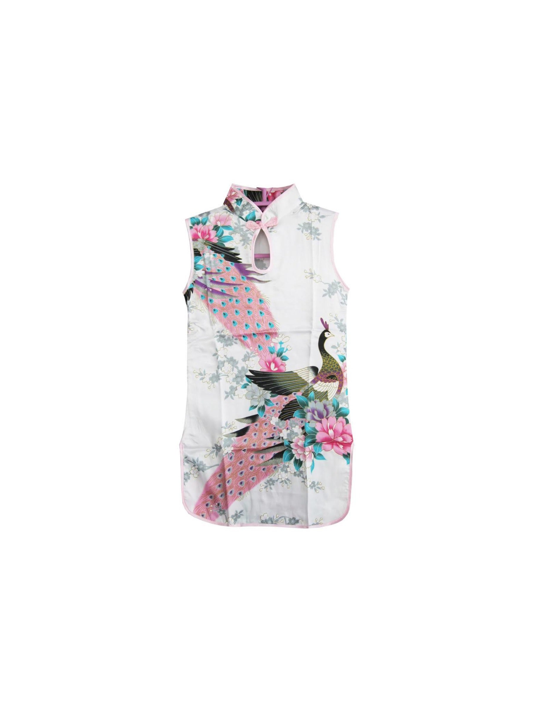 Girls Dress Cheongsam Floral Print Chinese Child Clothing White