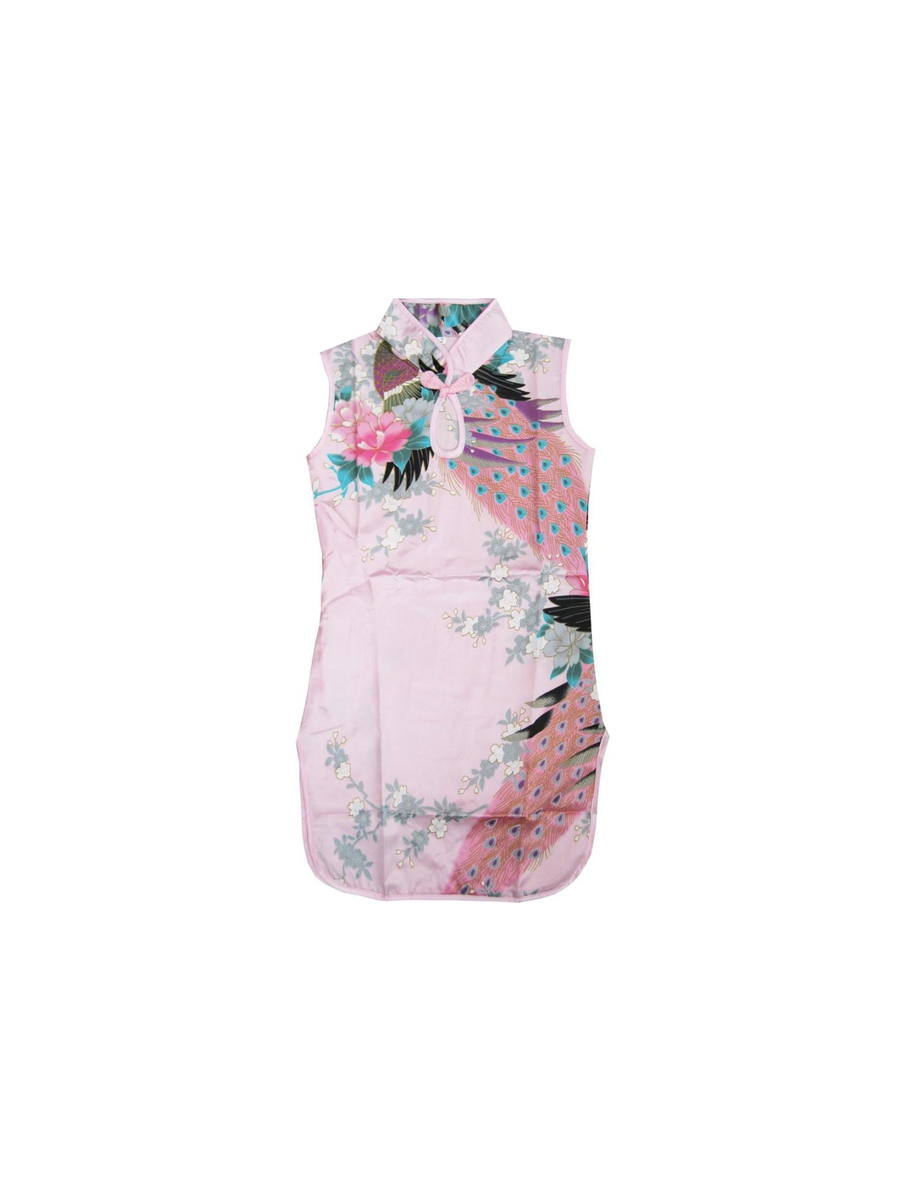 Girls Dress Cheongsam Floral Print Chinese Child Clothing Pink
