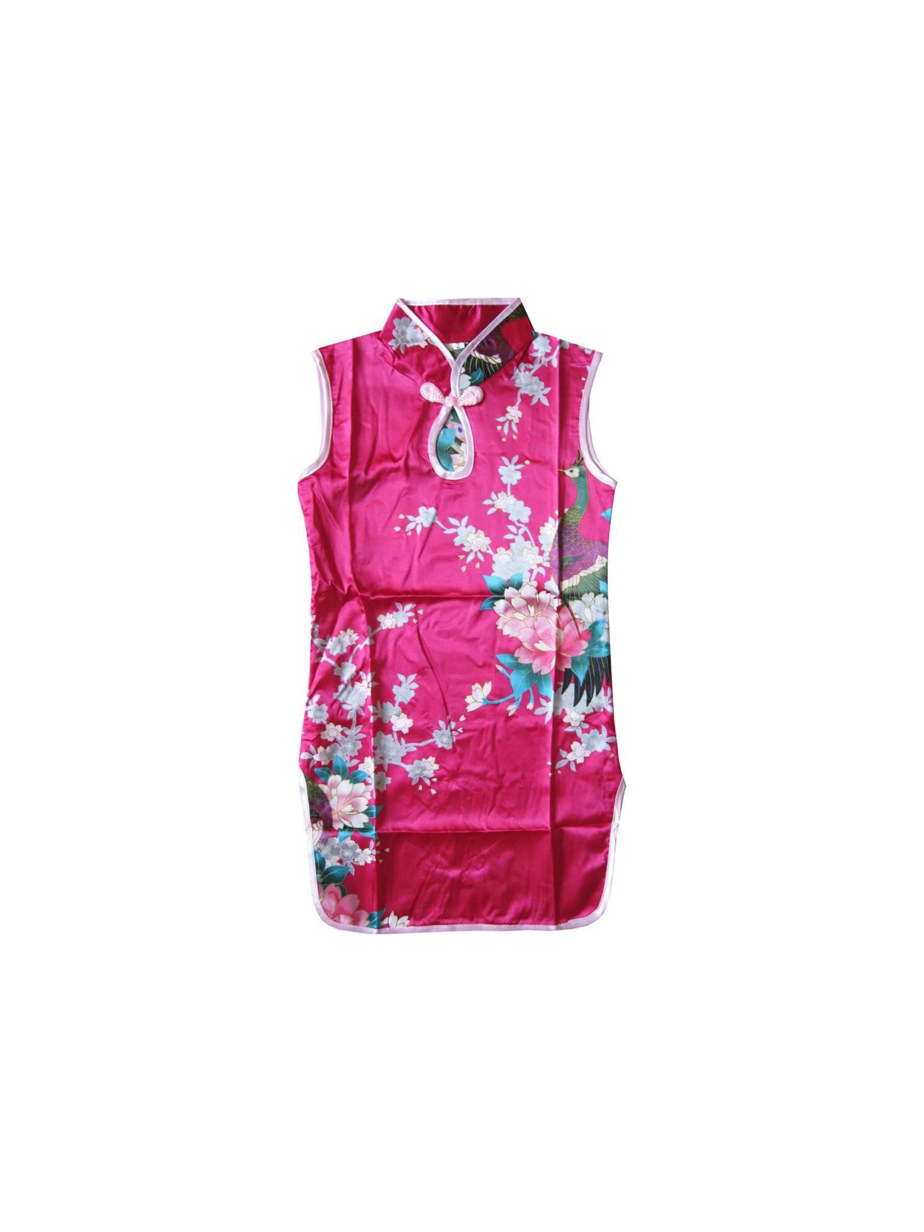 Girls Dress Cheongsam Floral Print Chinese Child Clothing Red