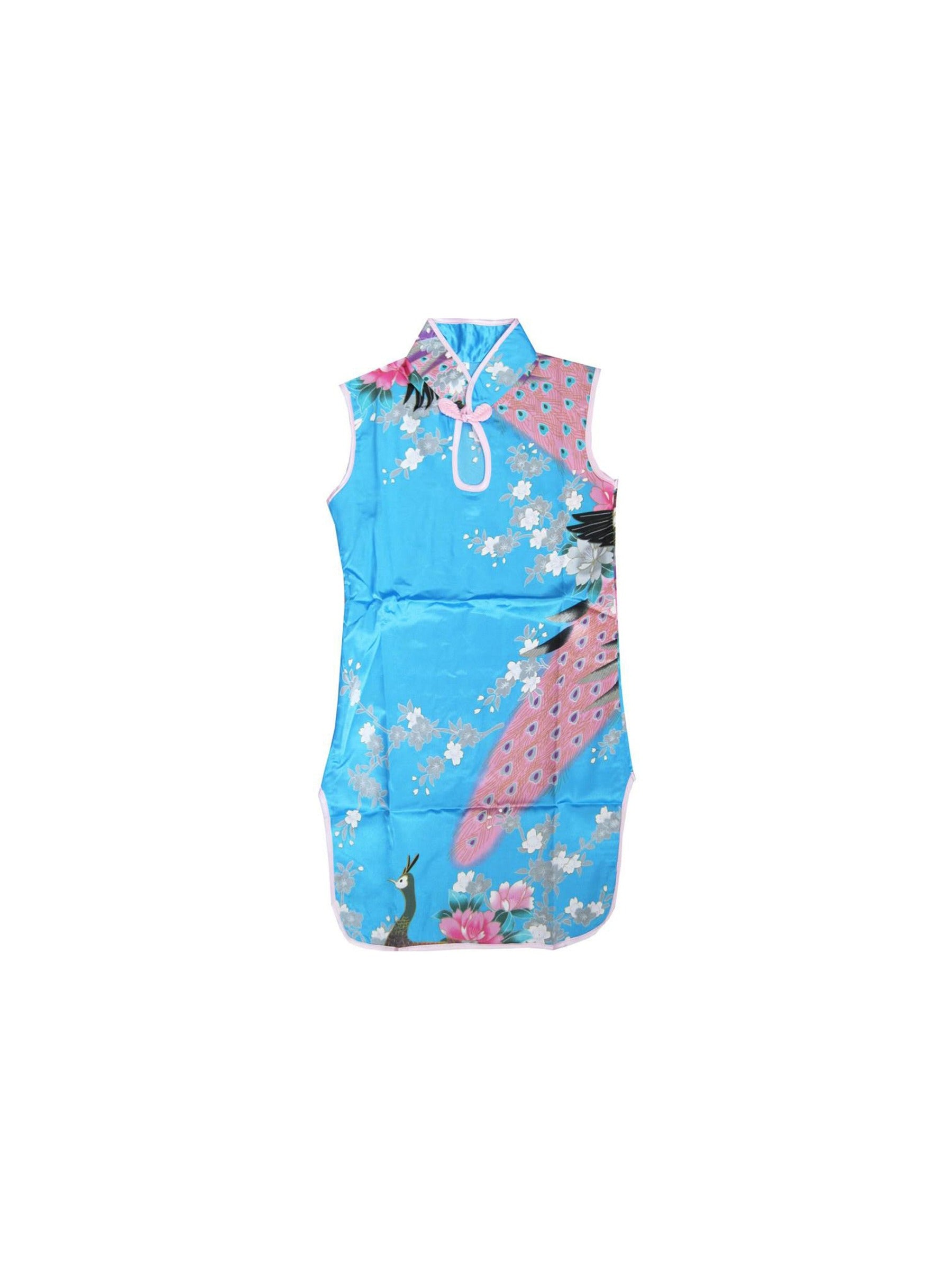 Girls Dress Cheongsam Floral Print Chinese Child Clothing Blue