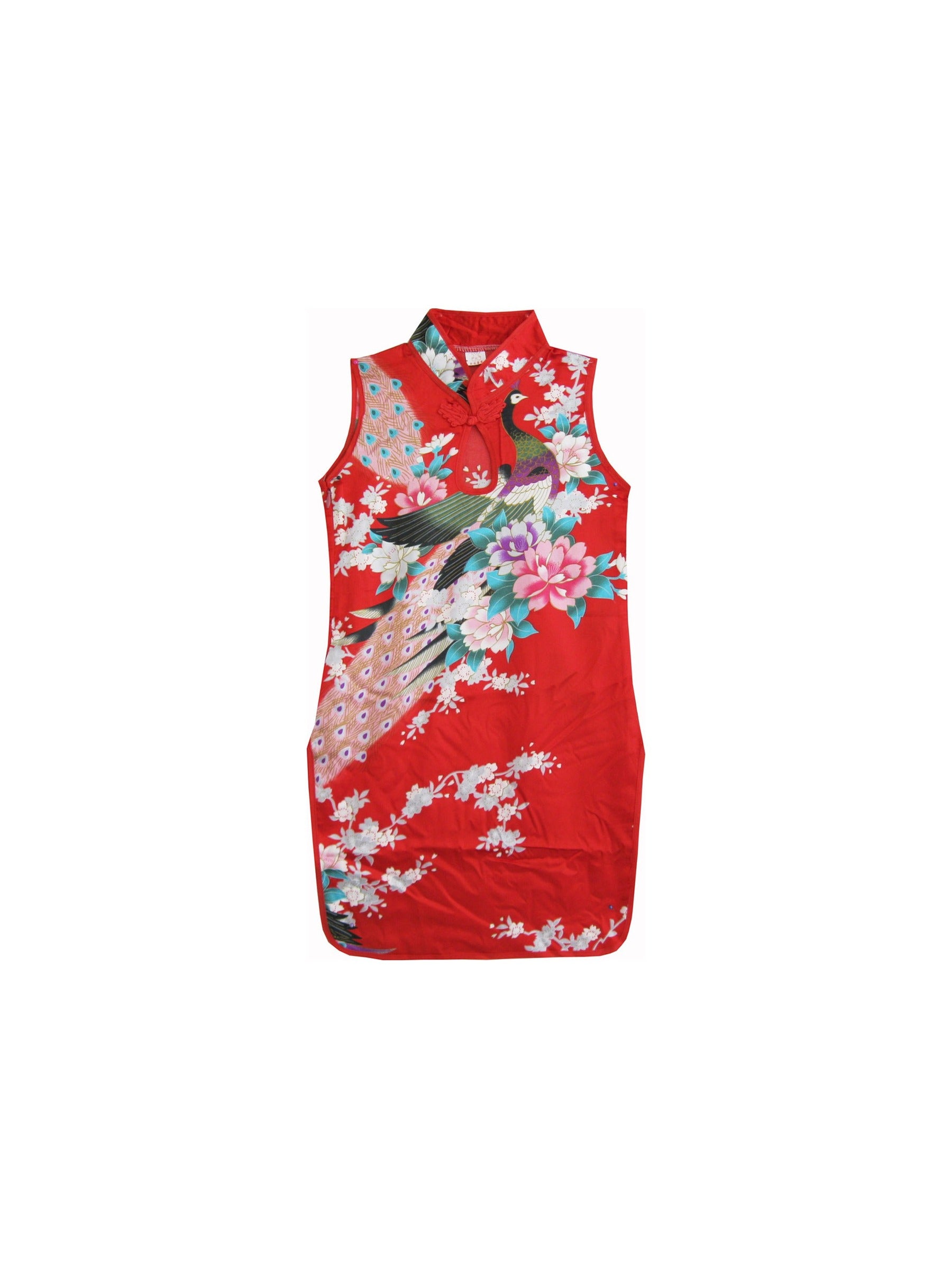 Girls Dress Cheongsam Floral Print Chinese Child Clothing Red