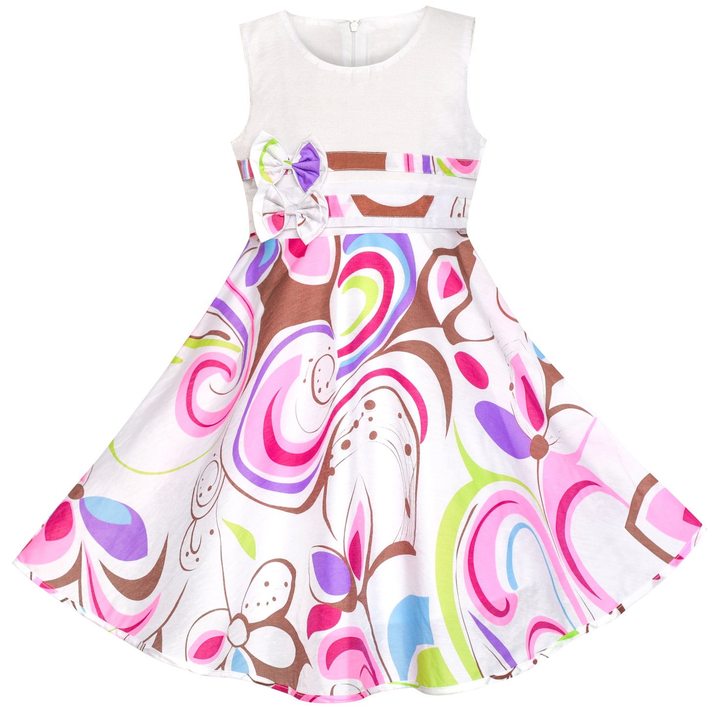 Girls Dress Wine Polka Dot Circle Print Double Bow Tie Size 4-14 Years