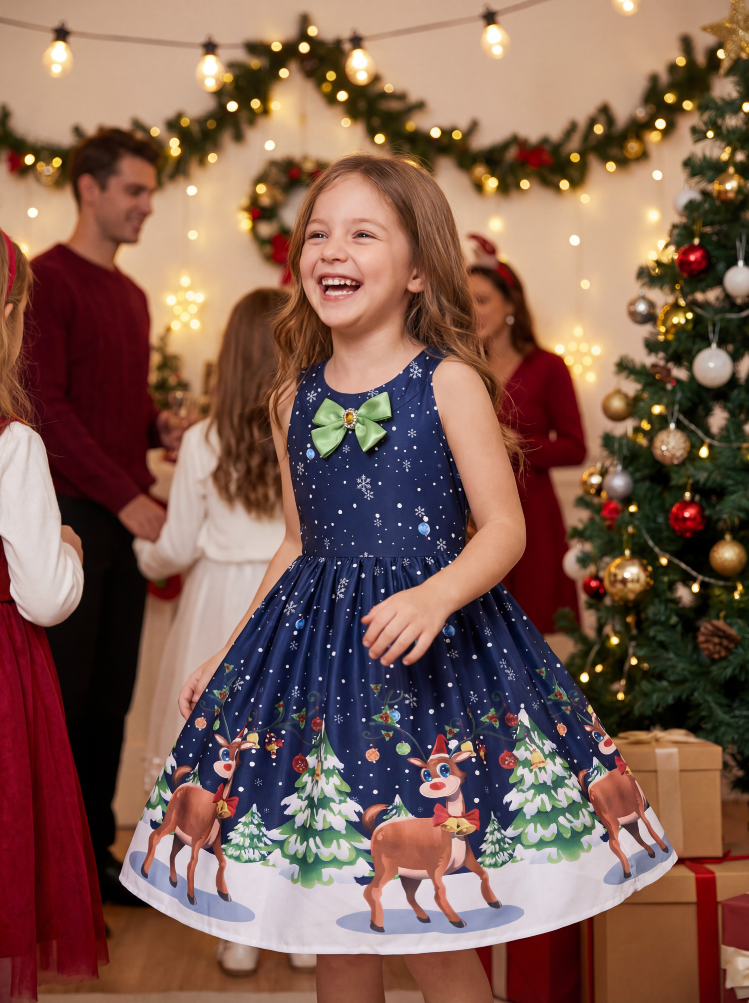 sachin and babi light blue dress Sunny Fashion Girls Christmas Reindeer Bow A-Line Dress