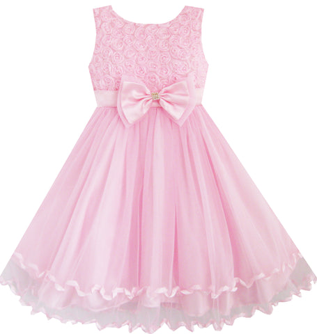 Girls Dress Flower Tulle Pleated Wedding Party Size 2-14 Years