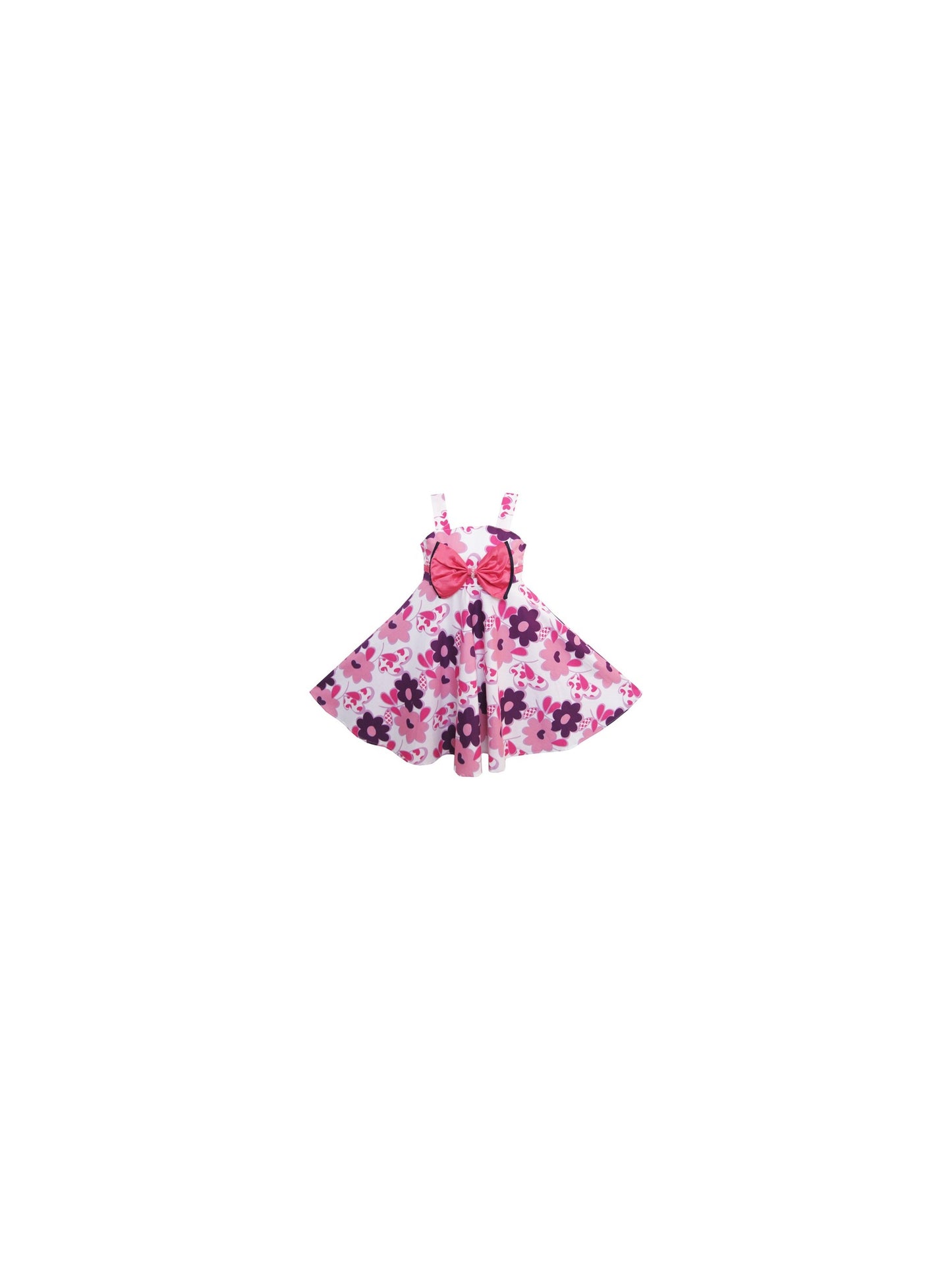 Girls Dress Pink Tank Flower Bow Tie Beach Sundress Child Multi-Color