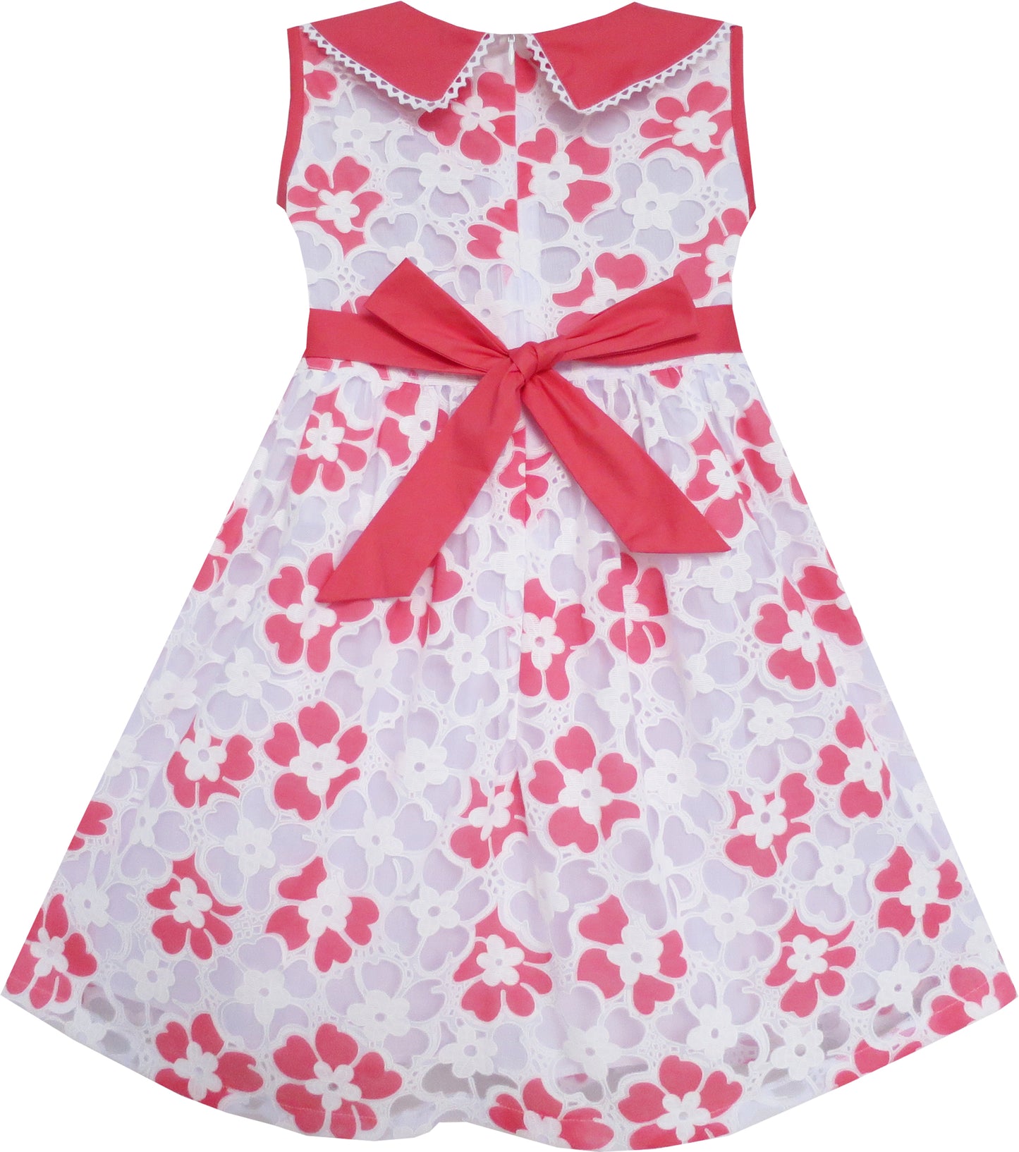 Girls Dress Turn-Down Collar Striped Blooming Rose Flower Size 2-12 Years