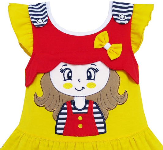 Girls Dress Princess Cute Design Sundress Kids Clothing Yellow