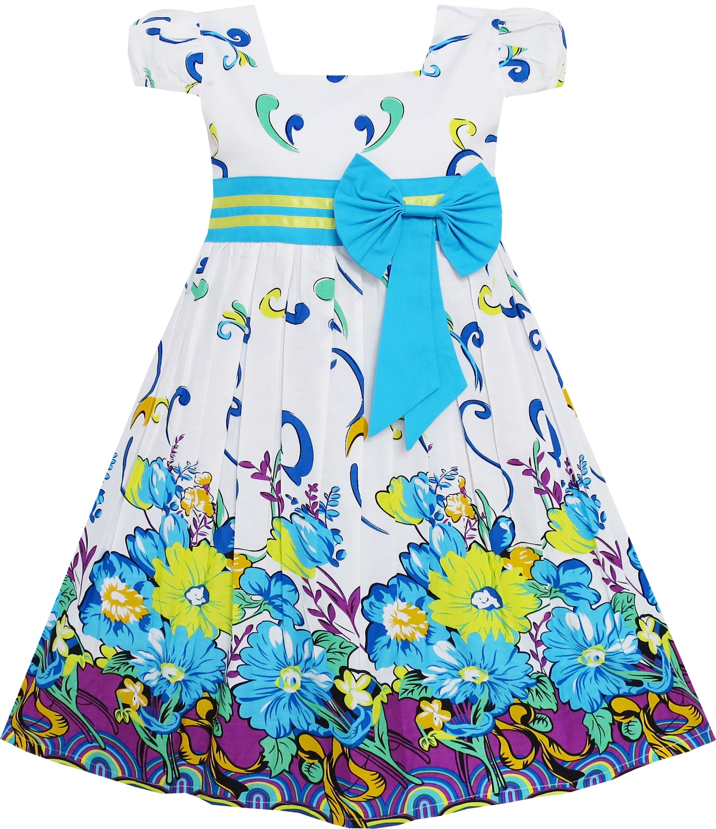 Girls Dress Turn-Down Collar Striped Blooming Rose Flower Size 2-12 Years