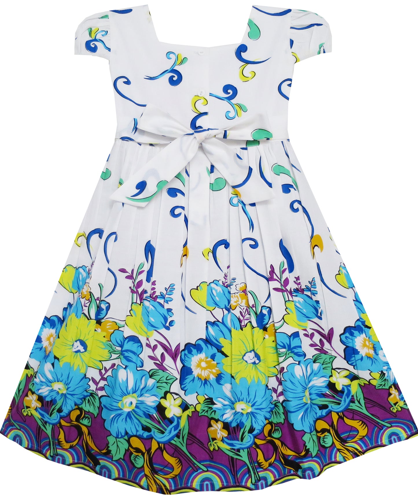 Girls Dress Turn-Down Collar Striped Blooming Rose Flower Size 2-12 Years