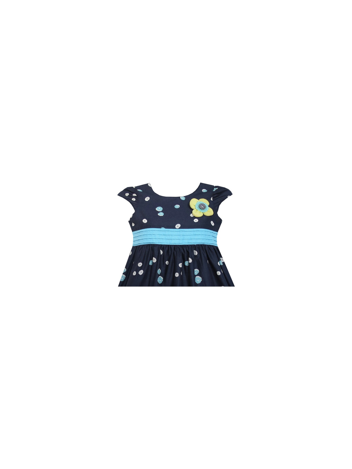 Girls Dress Flowers Trees Dark Blue Short Sleeve Knee Length Blue