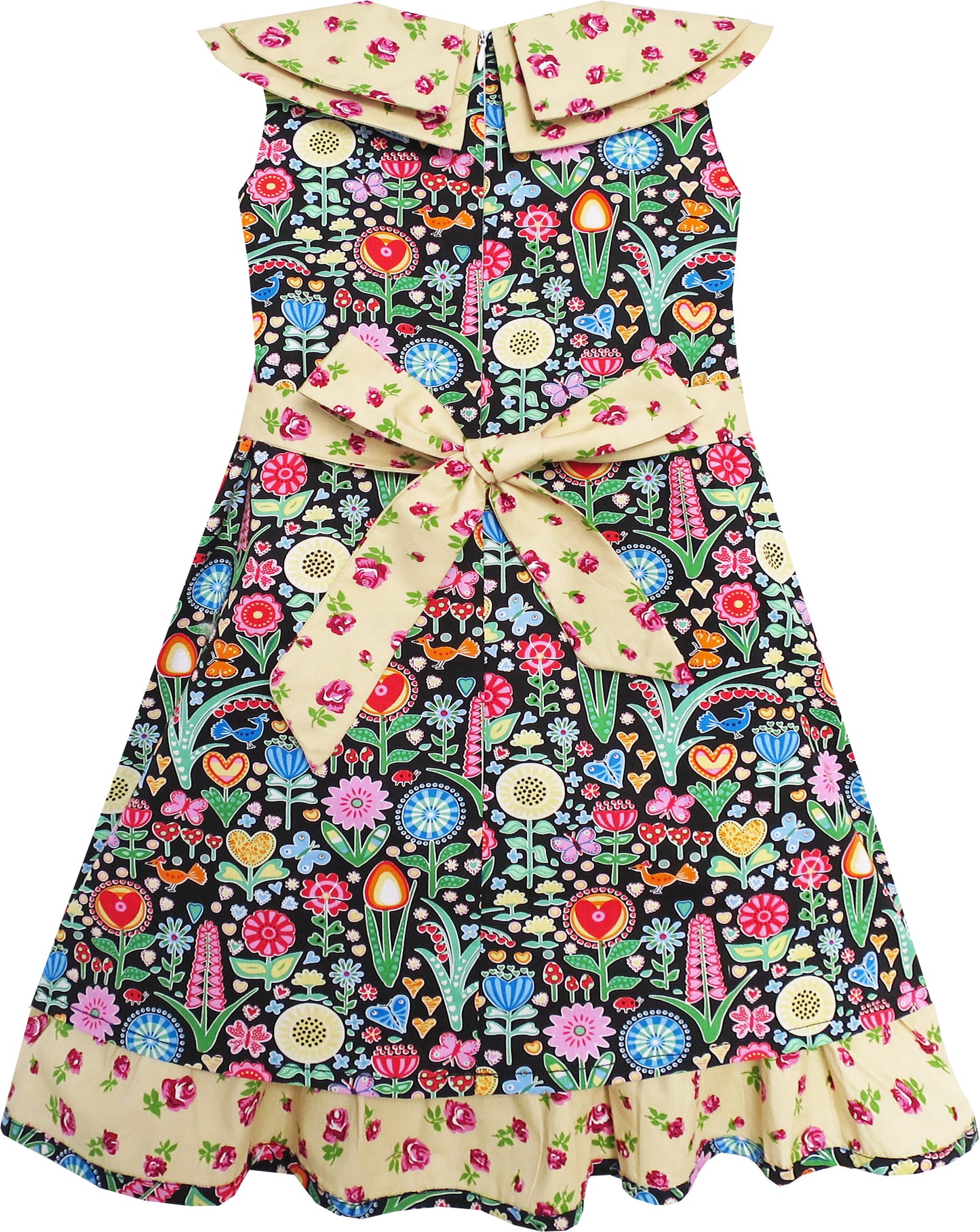 Girls Dress Turn-Down Collar Striped Blooming Rose Flower Size 2-12 Years