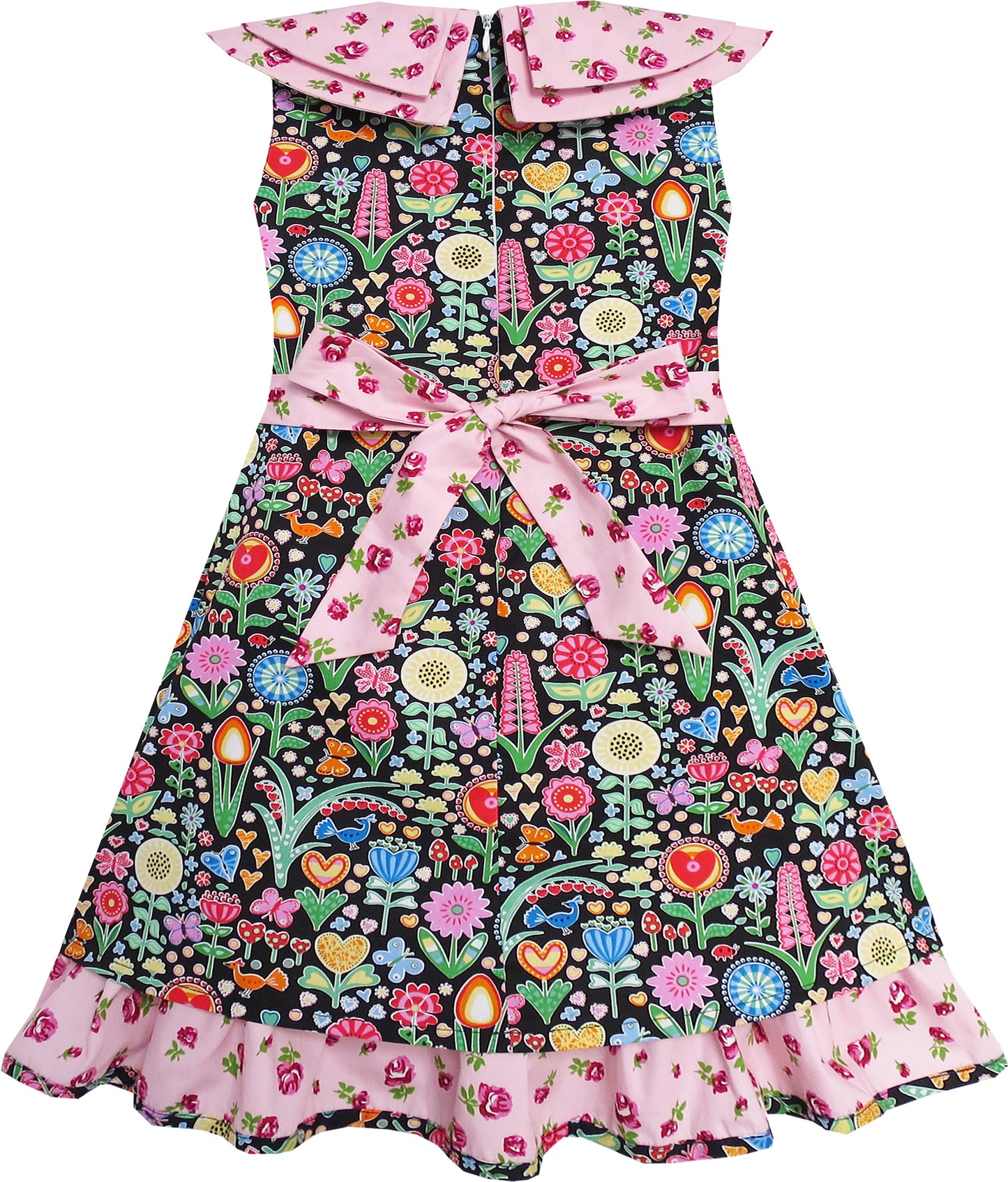 Girls Dress Turn-Down Collar Striped Blooming Rose Flower Size 2-12 Years