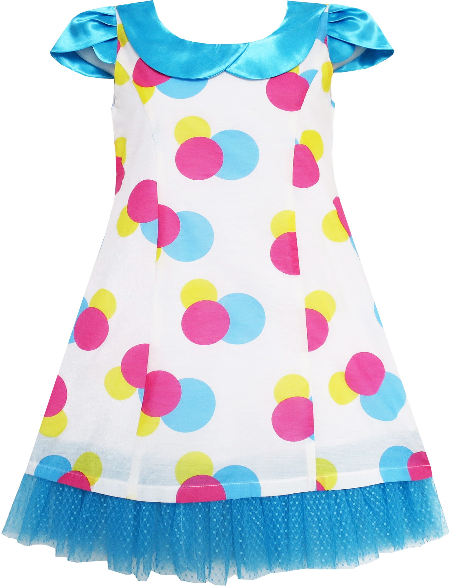 Girls Dress Turn-Down Collar Striped Blooming Rose Flower Size 2-12 Years