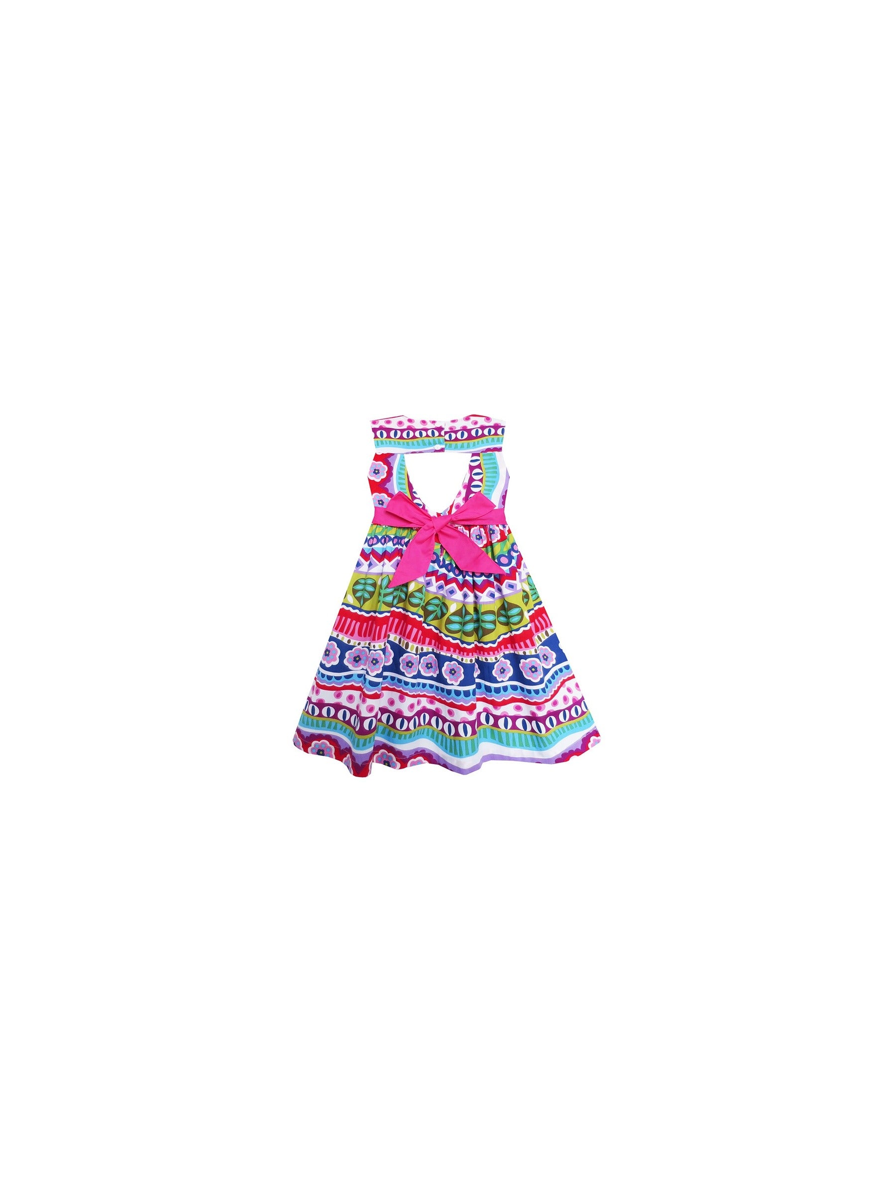 Girls Dress Bow Tie Flower Striped Print A-line Multi-Color