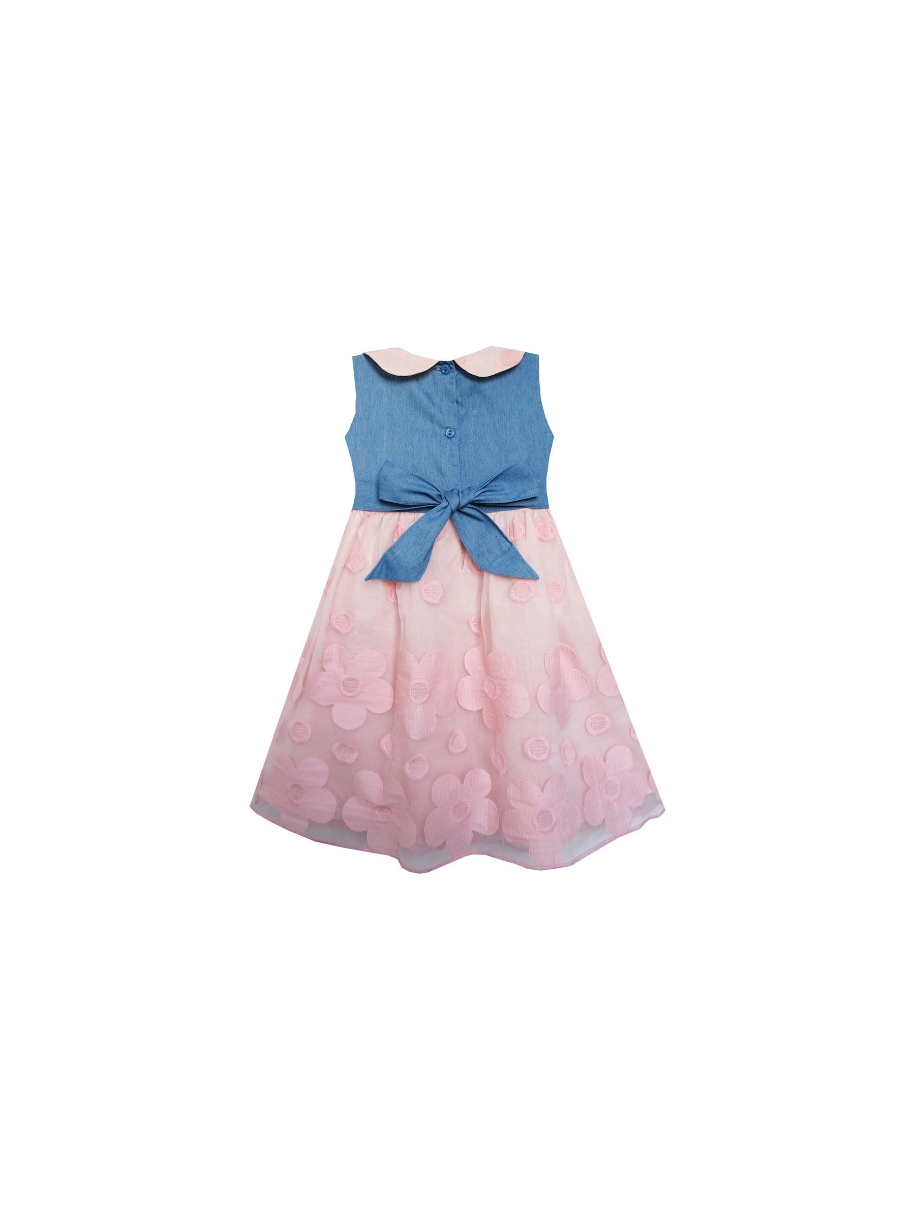 Girls Dress Pretty Print Pink Flower Tulle Lace Hemline Pink