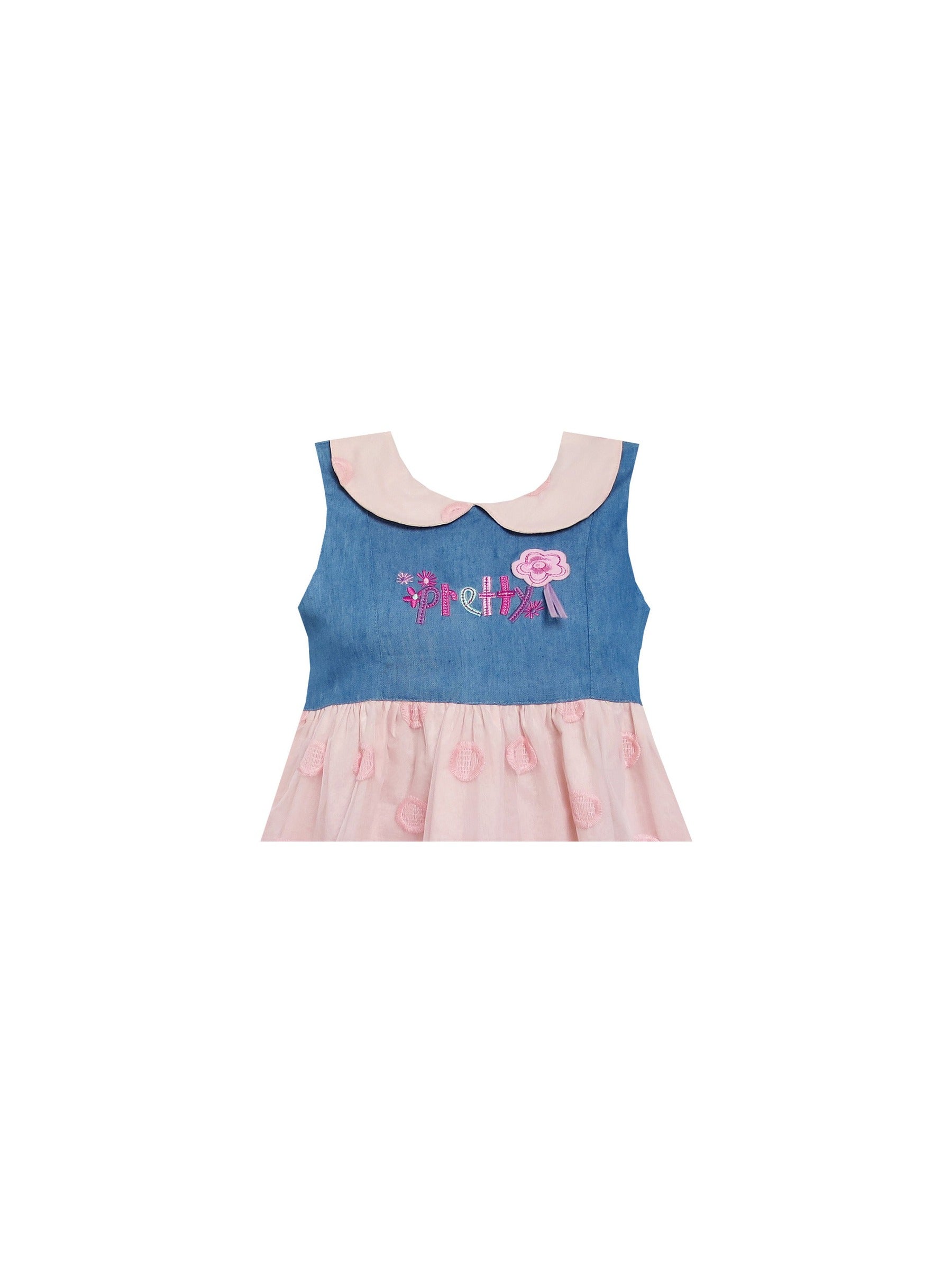 Girls Dress Pretty Print Pink Flower Tulle Lace Hemline Pink