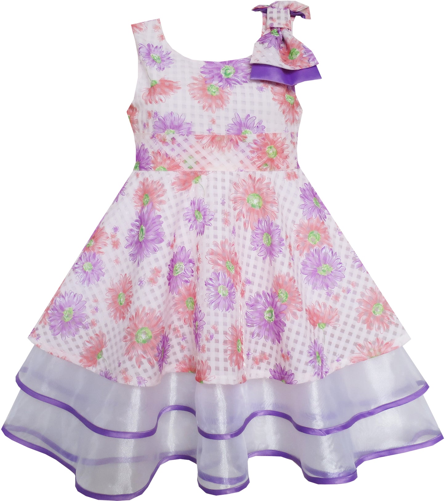 Girls Hi-Lo Dress Checkered Tulle Pearl Necklace Princess Pageant Size 4-14 Years