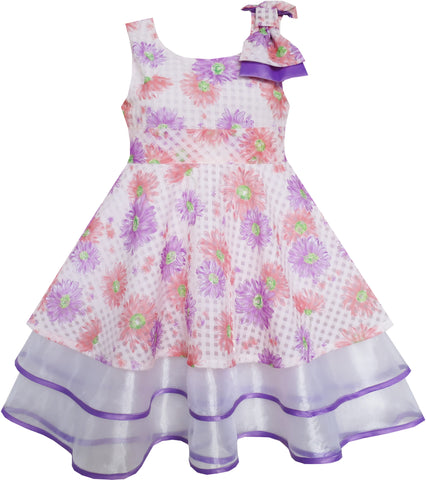 Girls Hi-Lo Dress Checkered Tulle Pearl Necklace Princess Pageant Size 4-14 Years