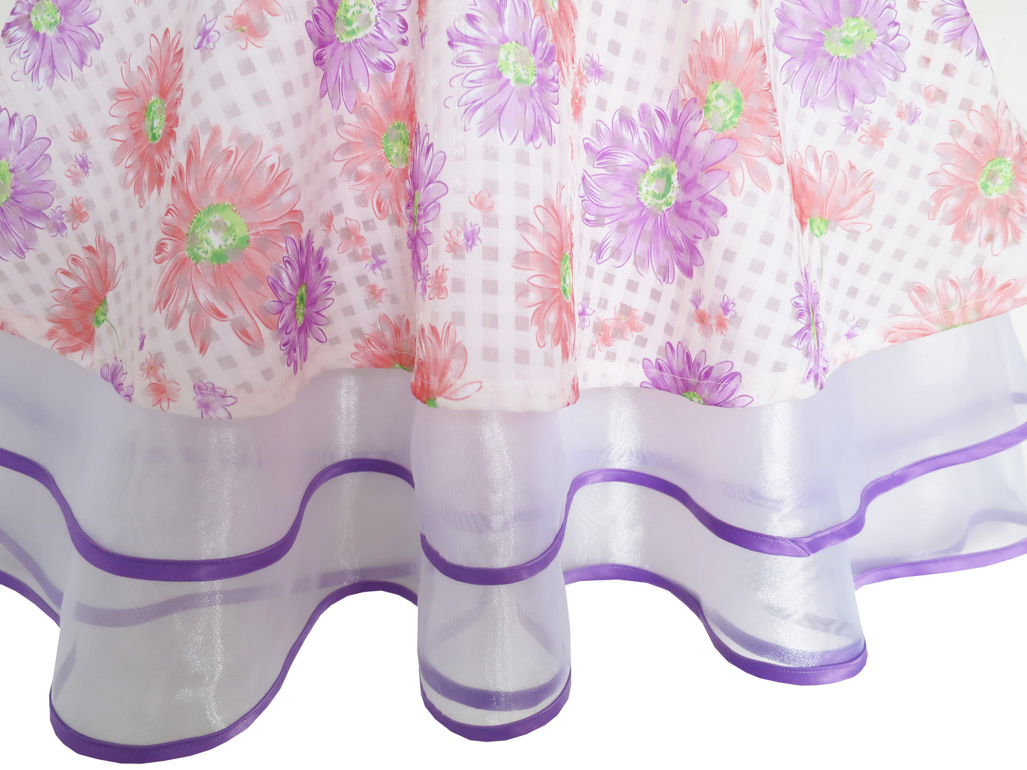 Girls Hi-Lo Dress Checkered Tulle Pearl Necklace Princess Pageant Size 4-14 Years