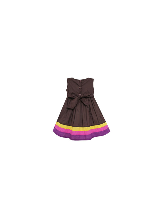 Girls Dress Color Block Hand Made Embroidered Flower Brown Brown