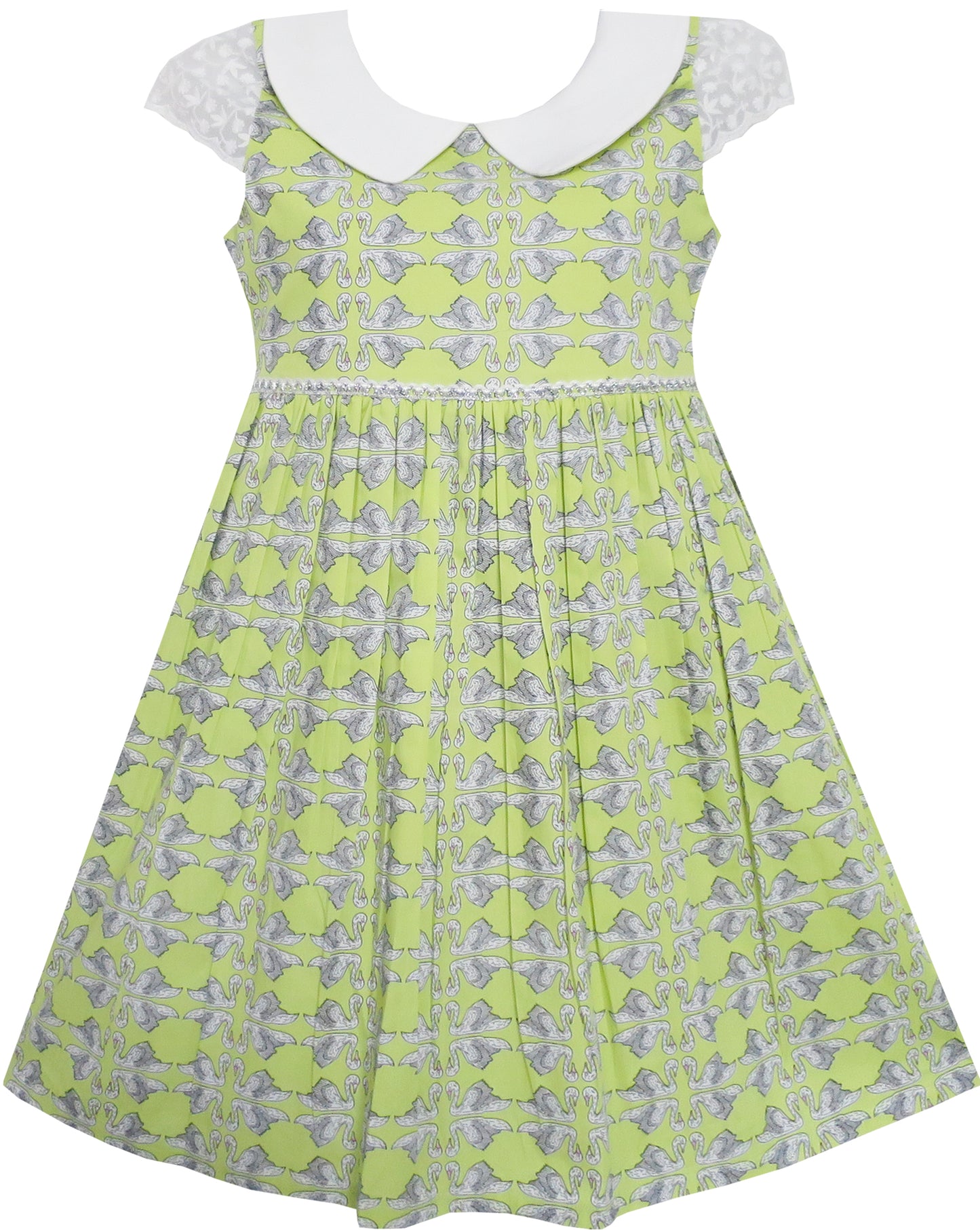 Girls Dress Turn-Down Collar Striped Blooming Rose Flower Size 2-12 Years