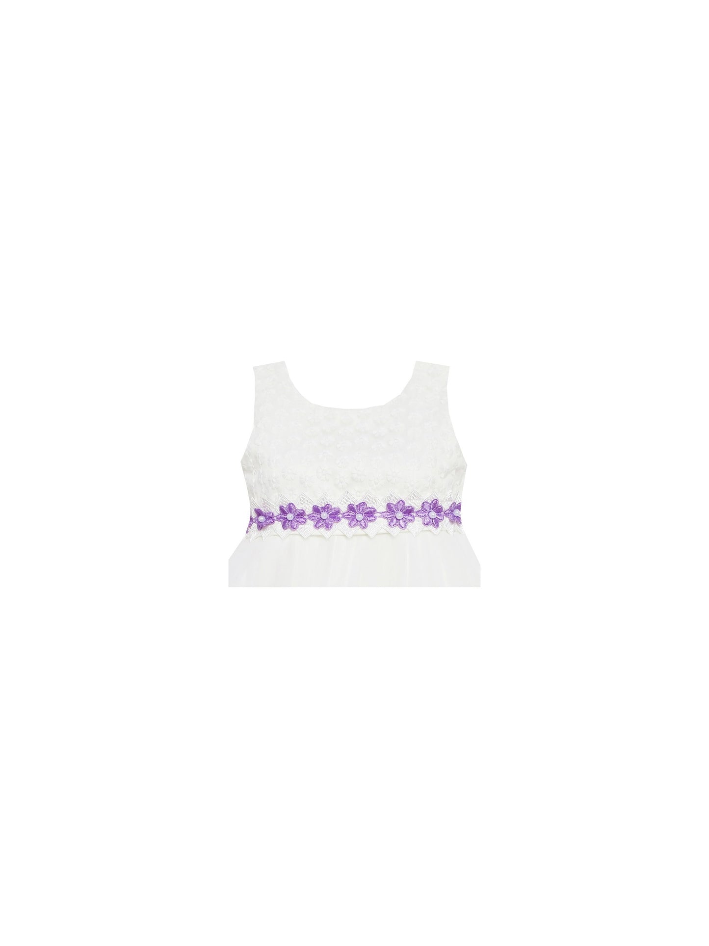 Girls Dress Tulle Lace Embroidered Flower Trim with Beading Purple