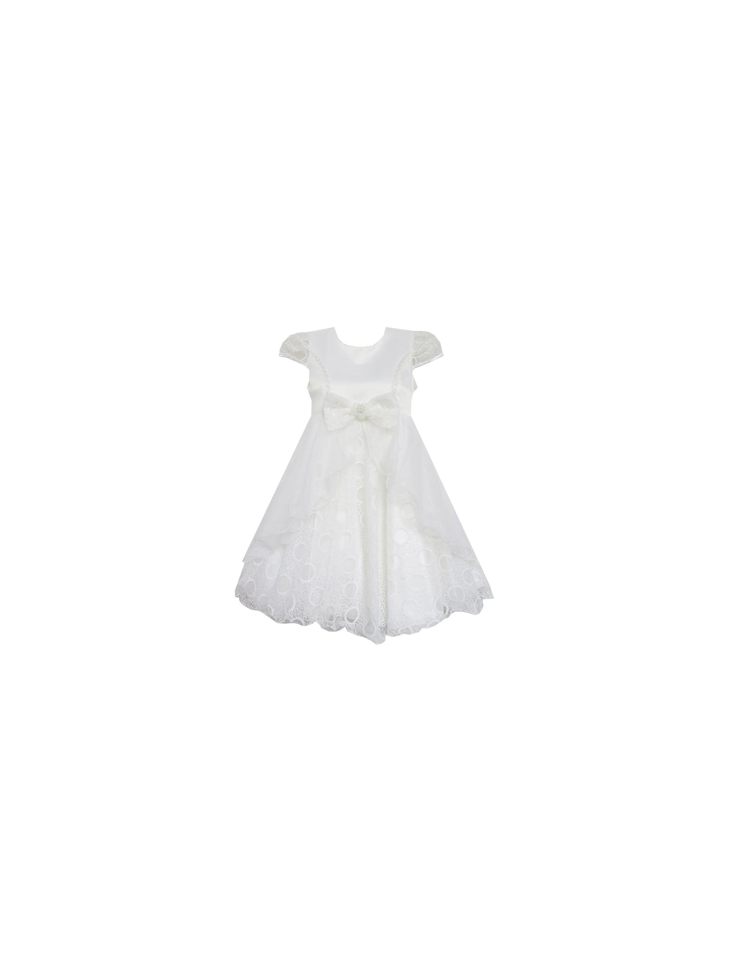 Girls Dress Bow Tie with Beading Lace Skirt Wedding White White