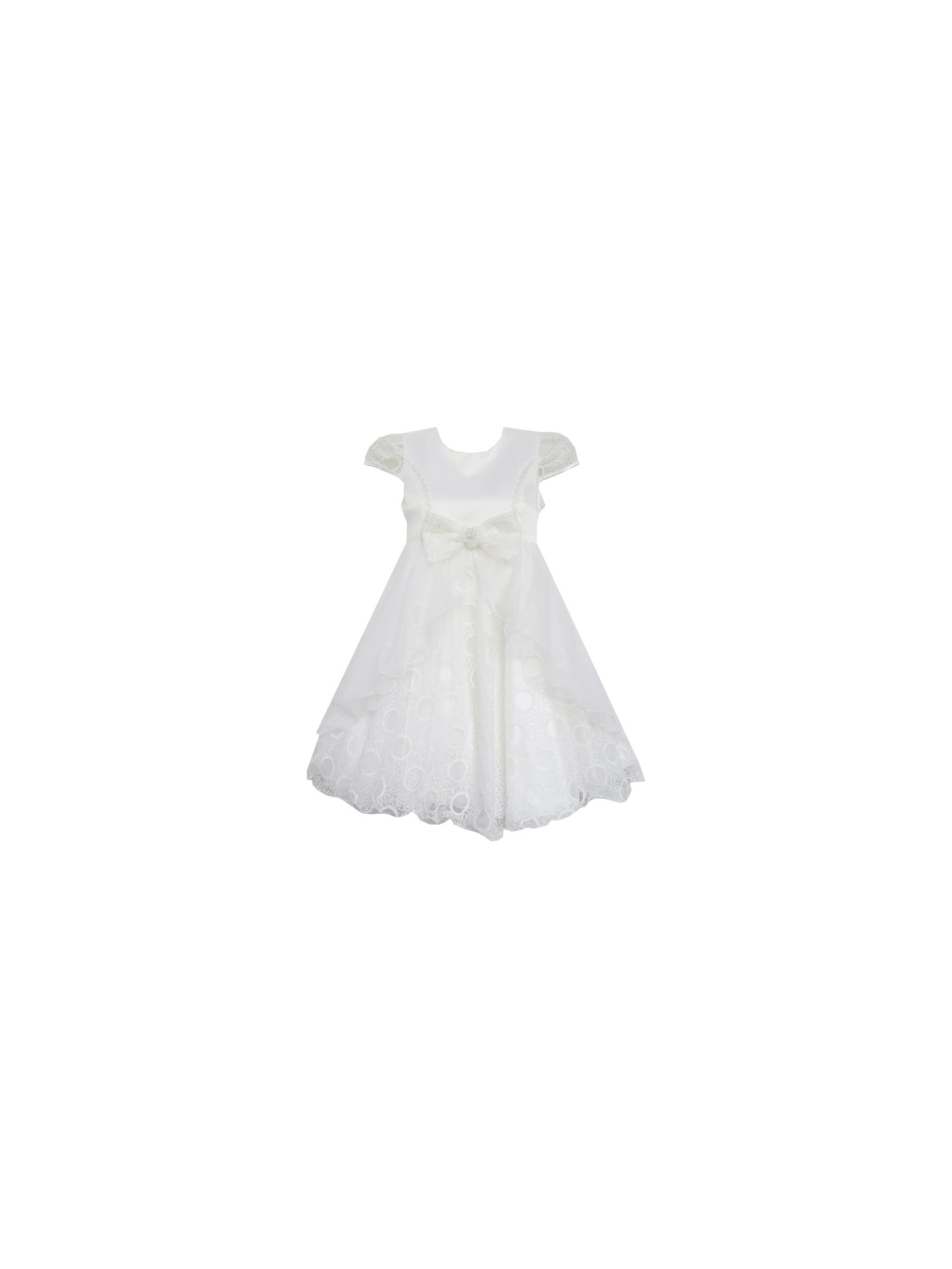 Girls Dress Bow Tie with Beading Lace Skirt Wedding White White