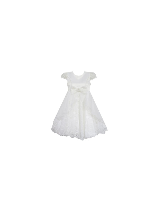 Girls Dress Bow Tie with Beading Lace Skirt Wedding White White