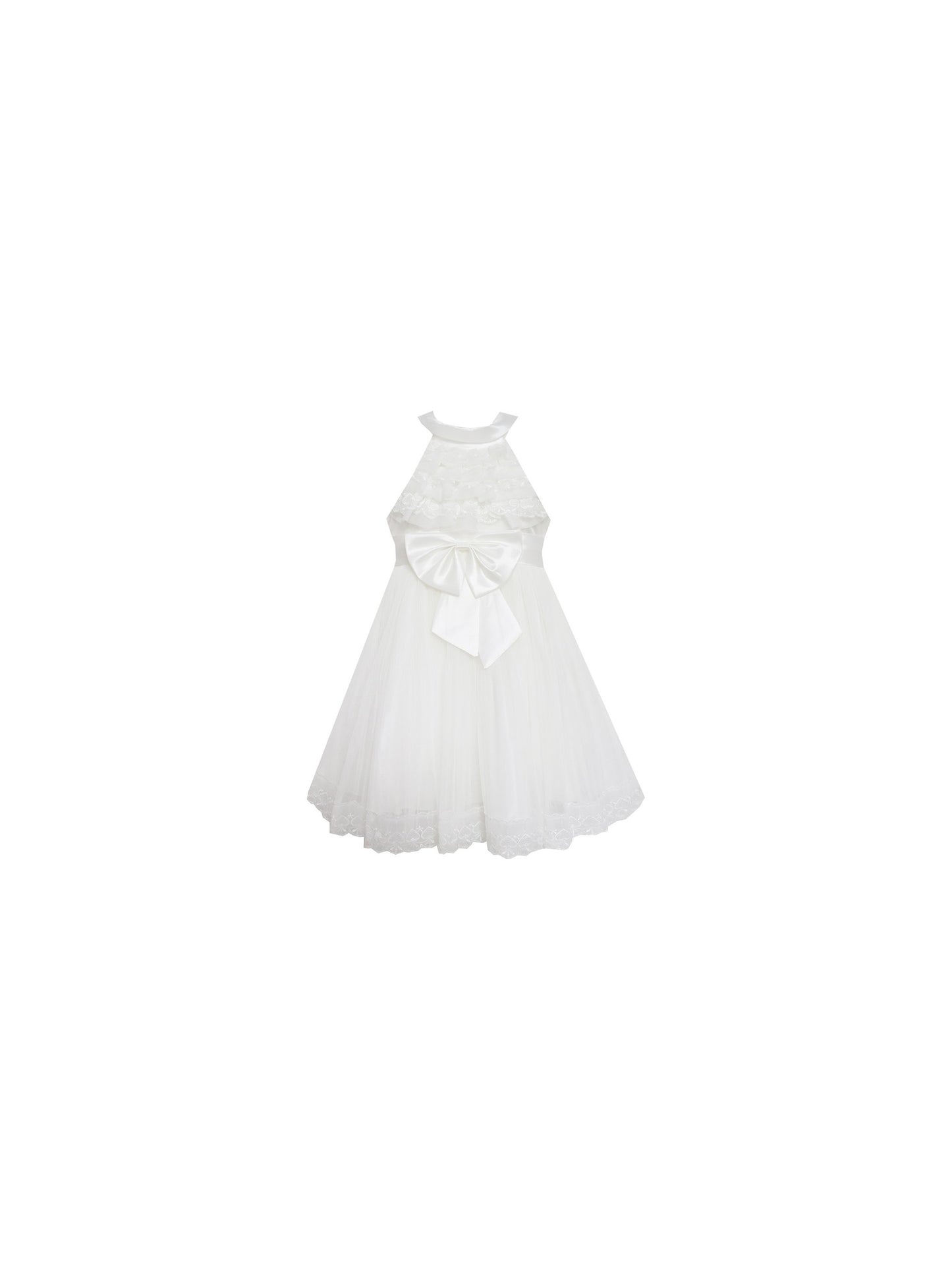 Girls Dress A-line Round Collar Sleeveless Pleated Bodice White White