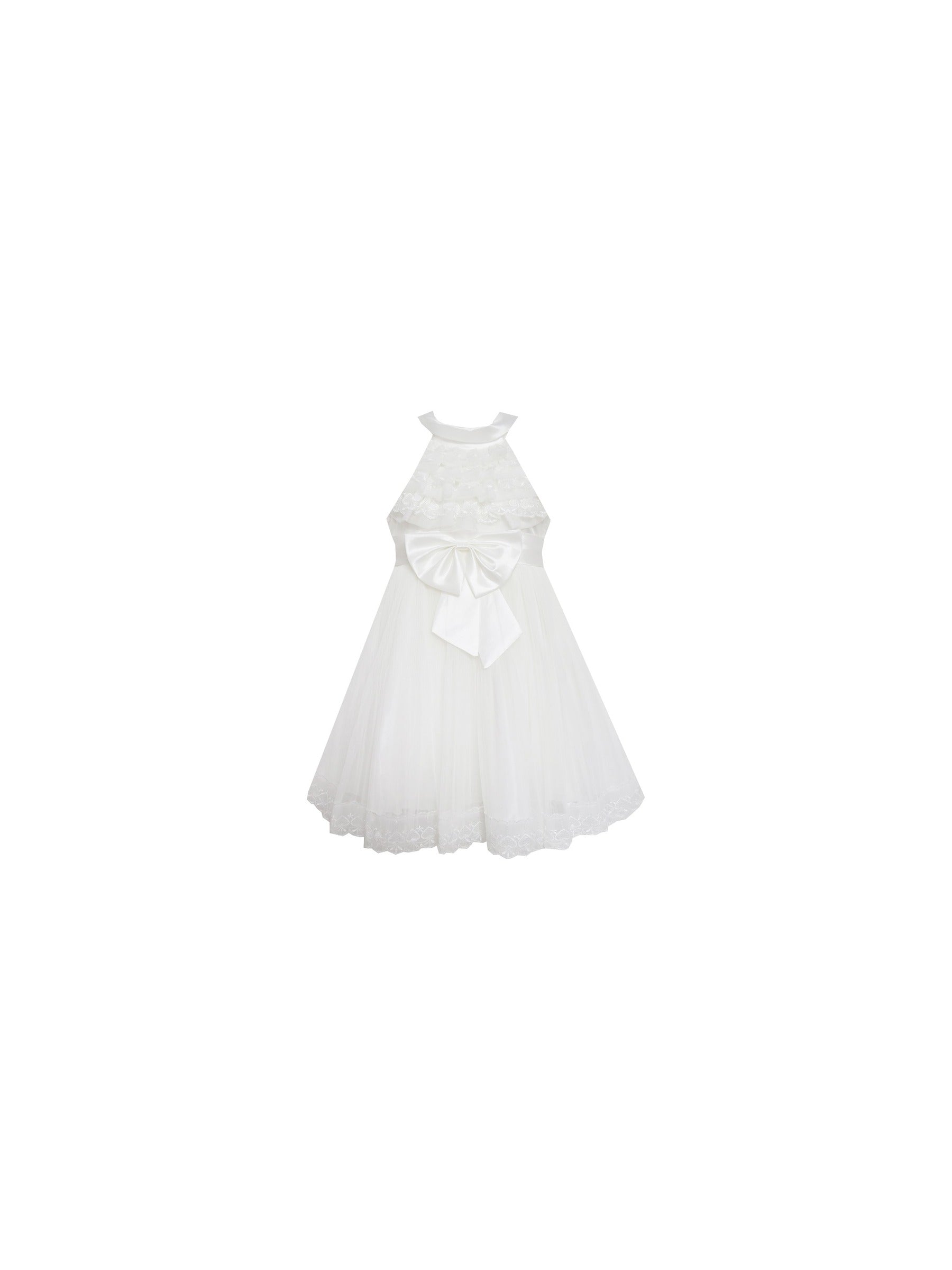 Girls Dress A-line Round Collar Sleeveless Pleated Bodice White White
