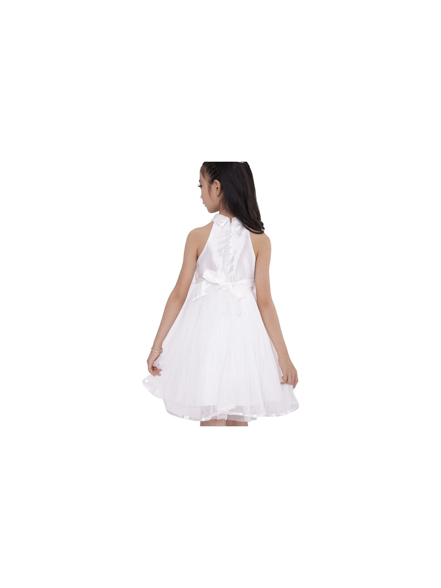 Girls Dress A-line Round Collar Sleeveless Pleated Bodice White White