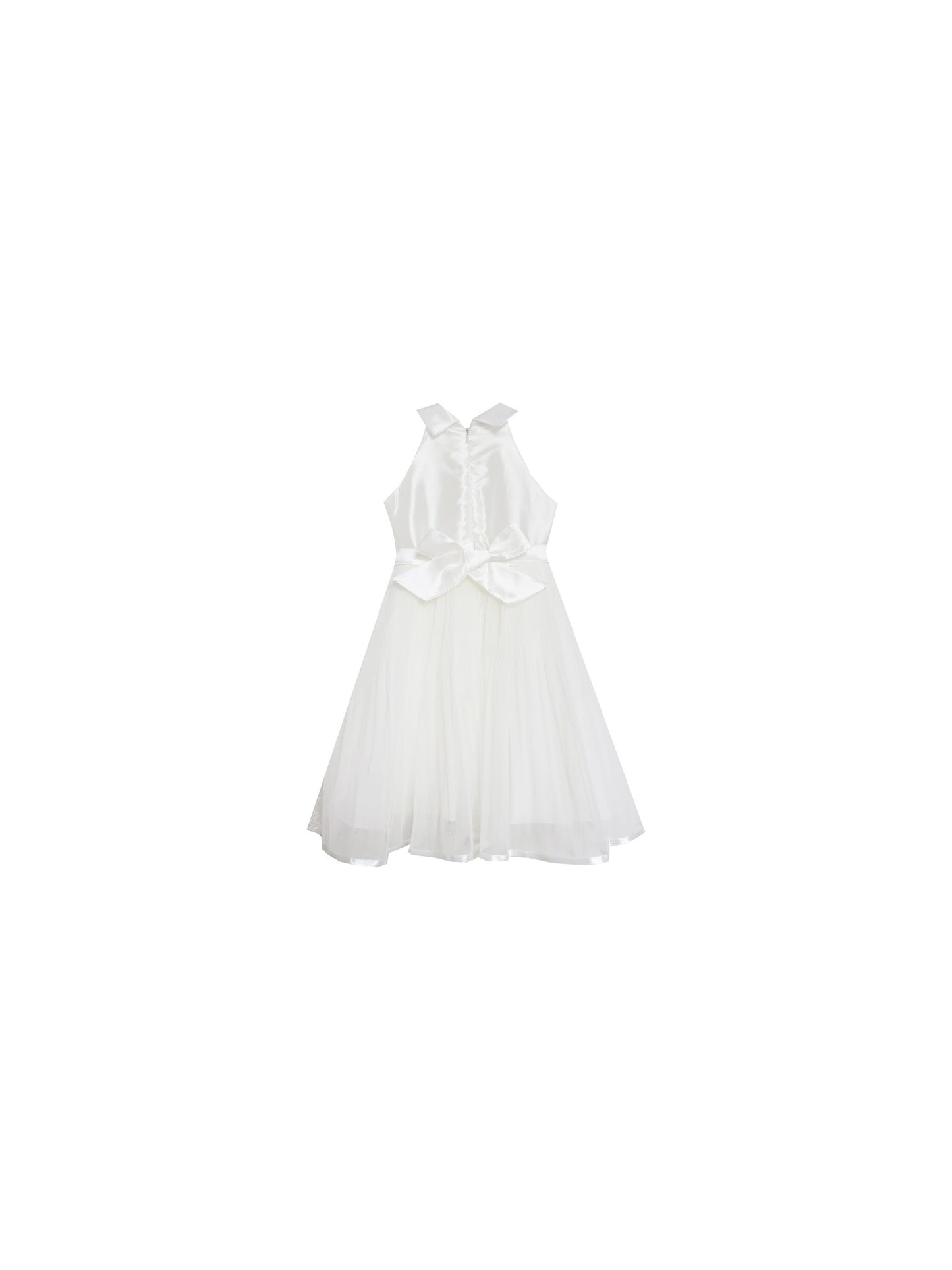 Girls Dress A-line Round Collar Sleeveless Pleated Bodice White White