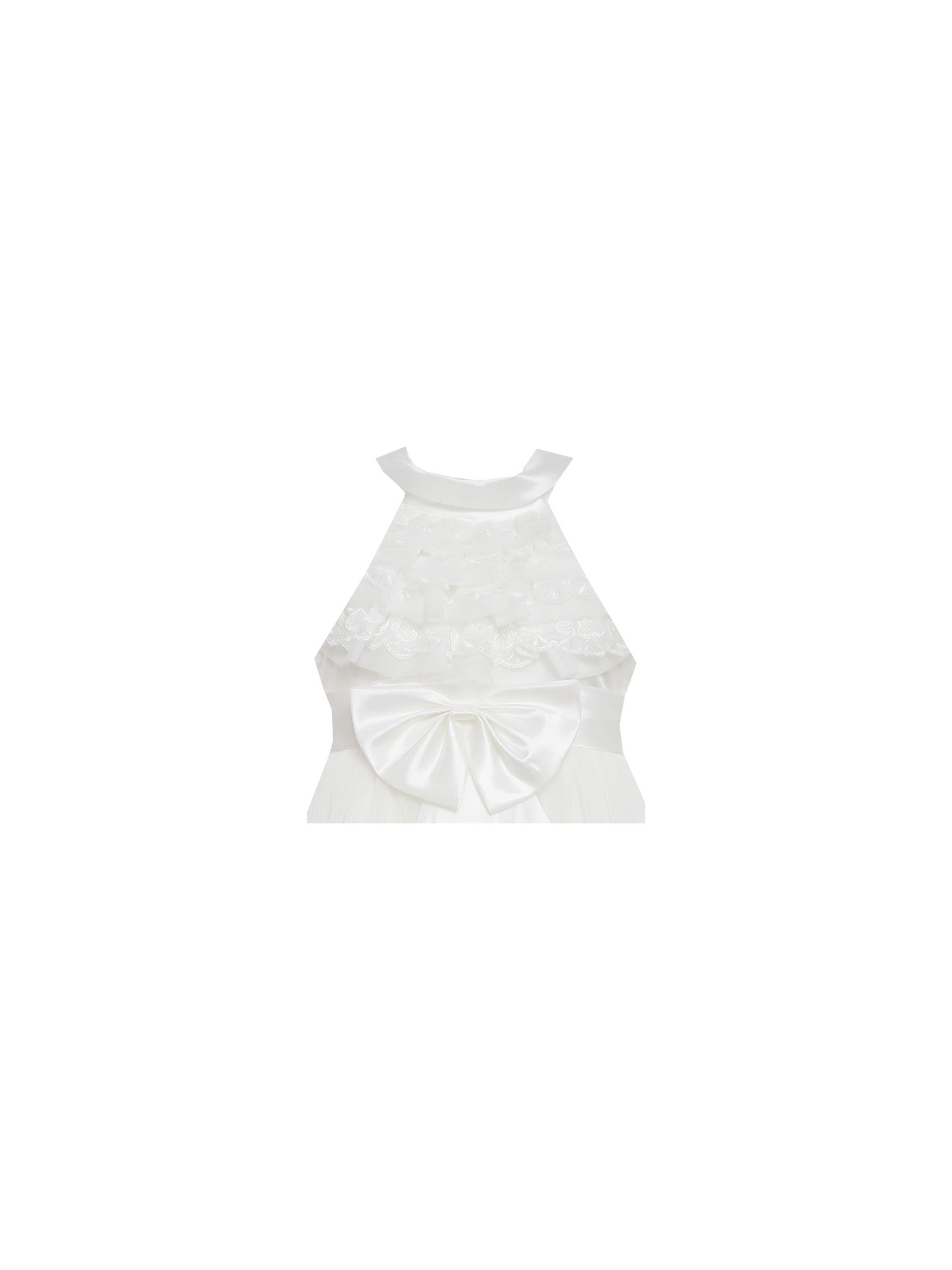Girls Dress A-line Round Collar Sleeveless Pleated Bodice White White
