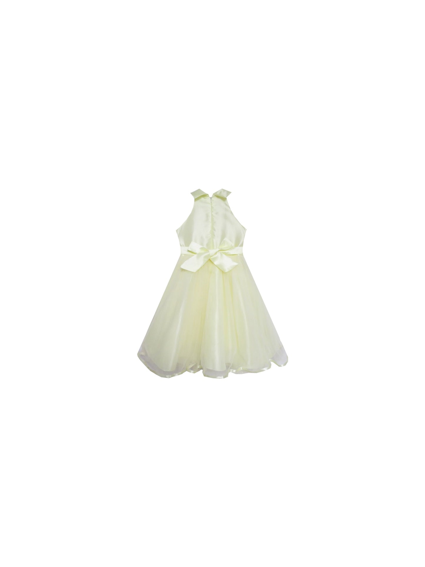 Girls Dress A-line Round Collar Sleeveless Pleated Bodice White Yellow
