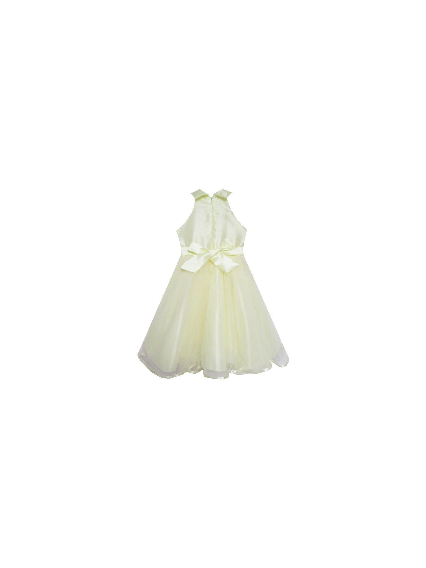 Girls Dress A-line Round Collar Sleeveless Pleated Bodice White Yellow