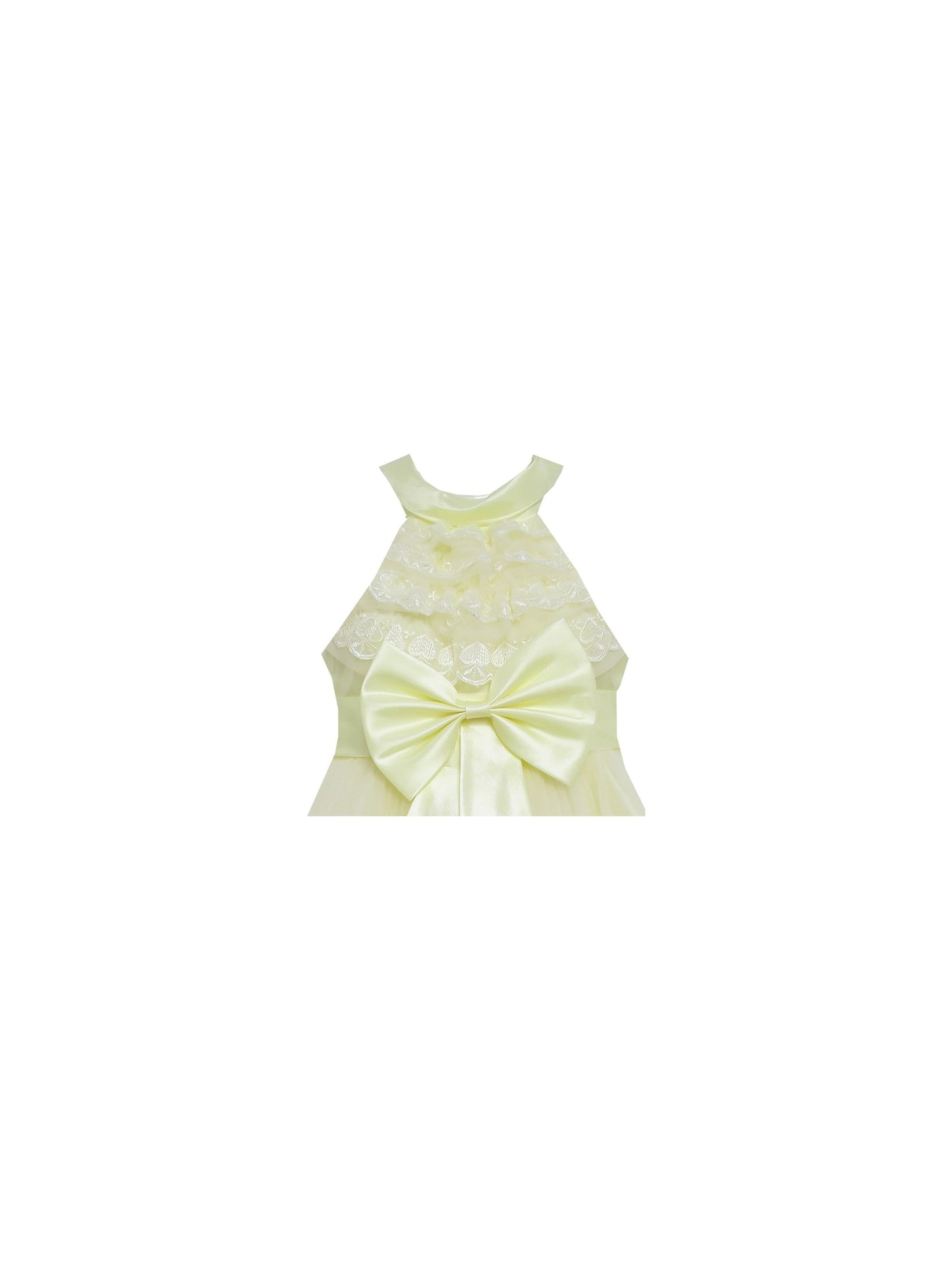 Girls Dress A-line Round Collar Sleeveless Pleated Bodice White Yellow