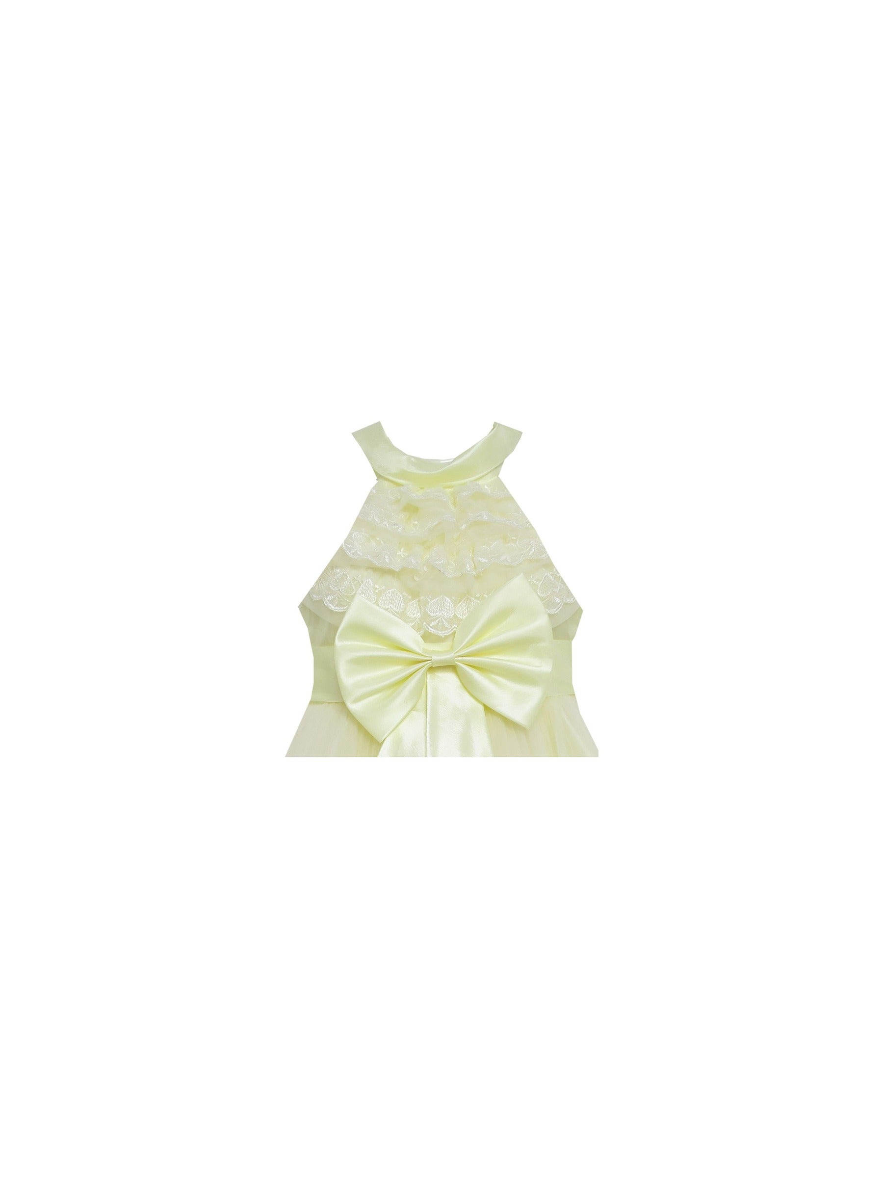Girls Dress A-line Round Collar Sleeveless Pleated Bodice White Yellow