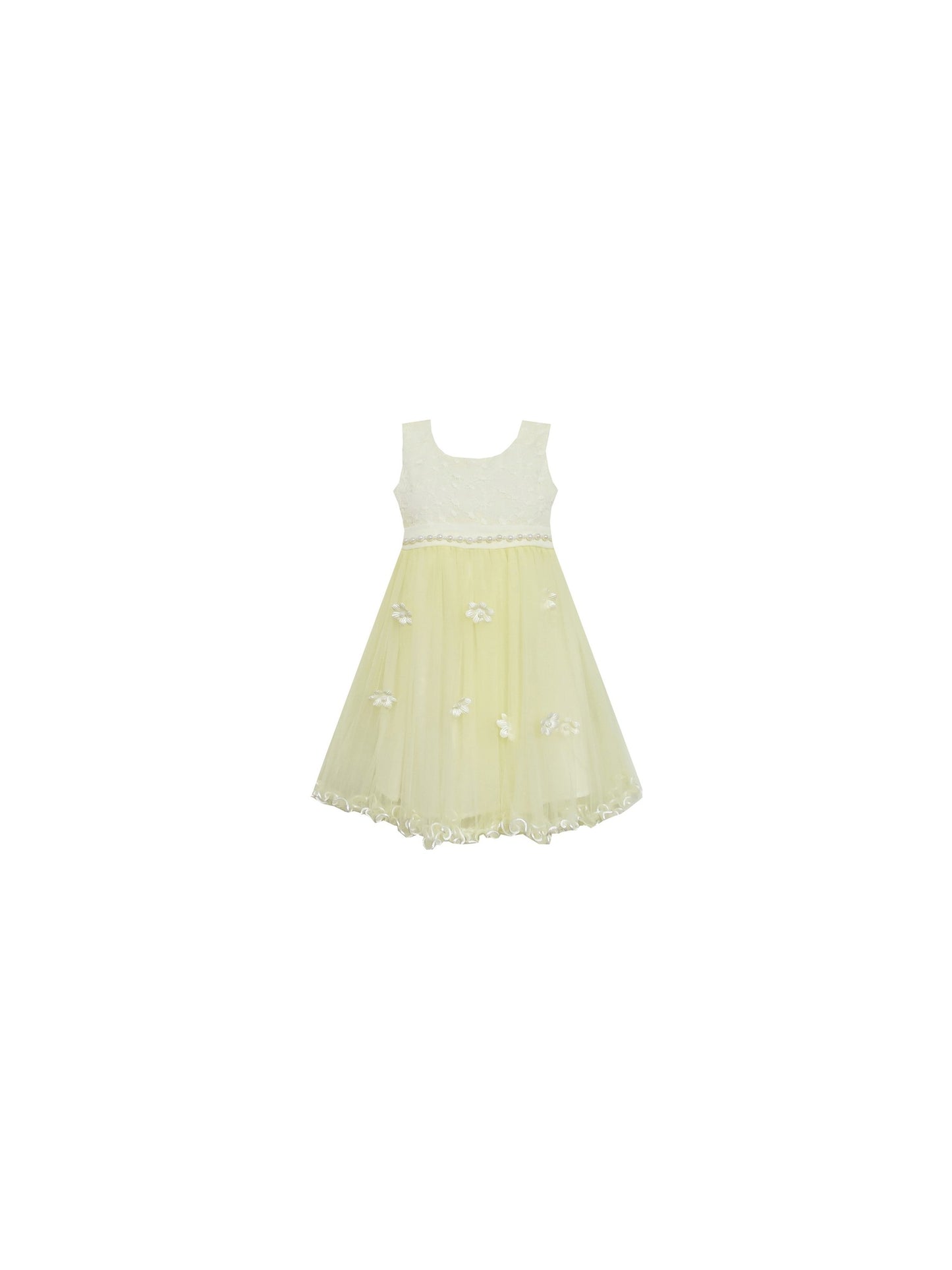 Girls Dress Lace Bodice Hi Lo Maxi Dress with Beading Yellow Yellow